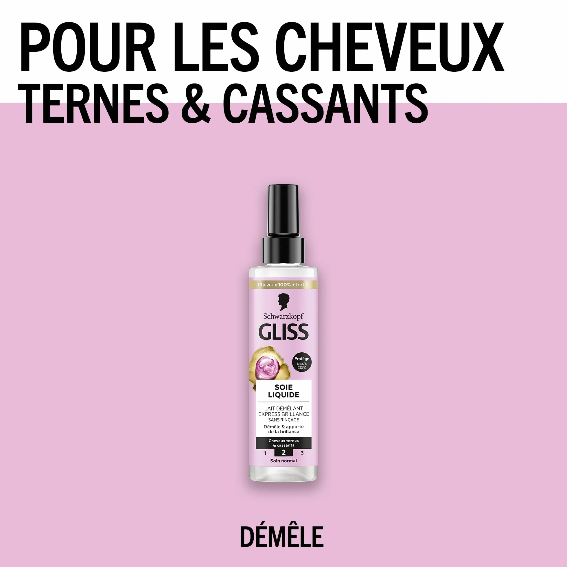 Schwarzkopf Gliss Lait Demelant Express Soie Liquide 200 ml Protection 230°C Cheveux Ternes Cassants