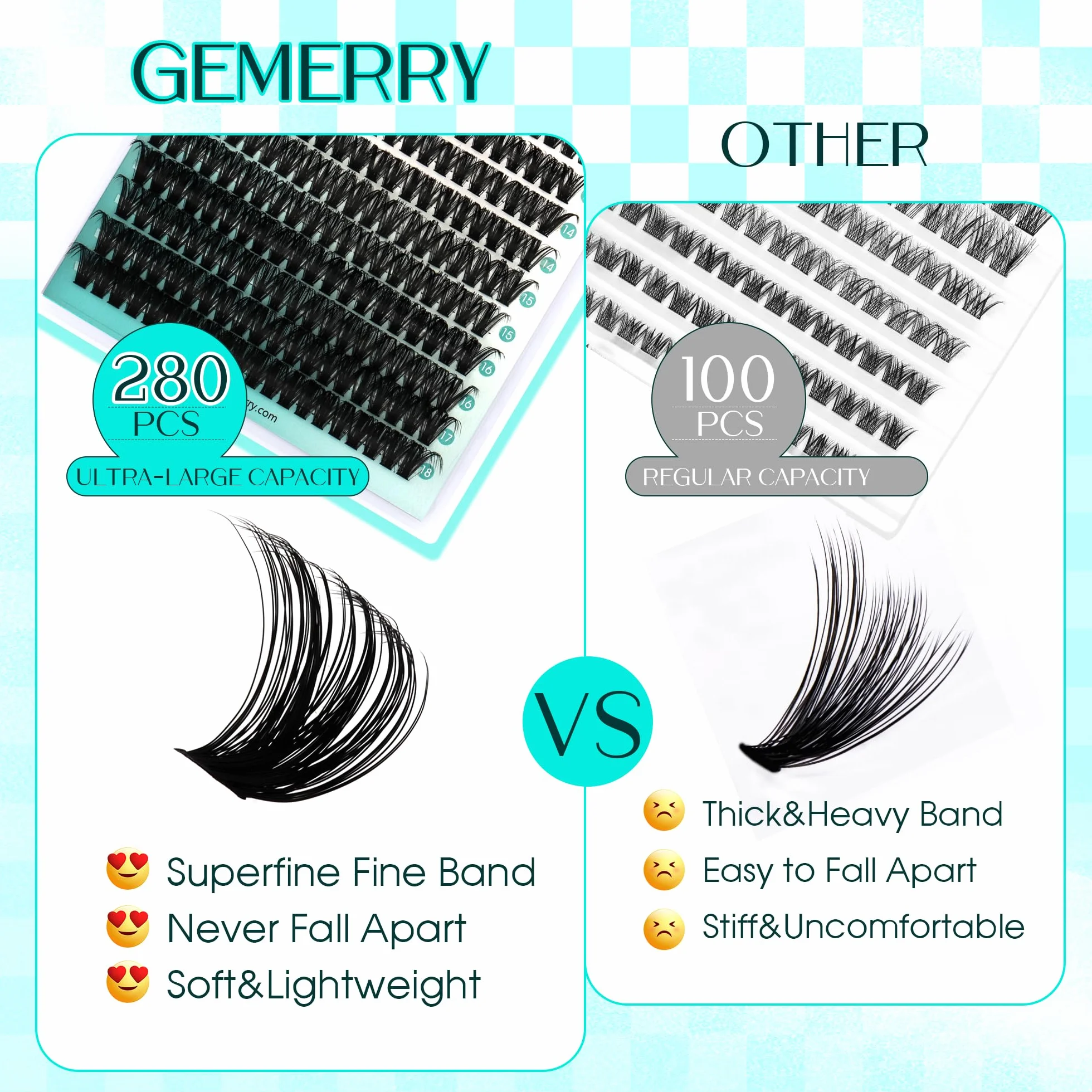 GEMERRY Faux Cils Bouquet Extension Cils Cluster Volume Russe DIY 80D 0.07mm D Curl 10-18mm Soie