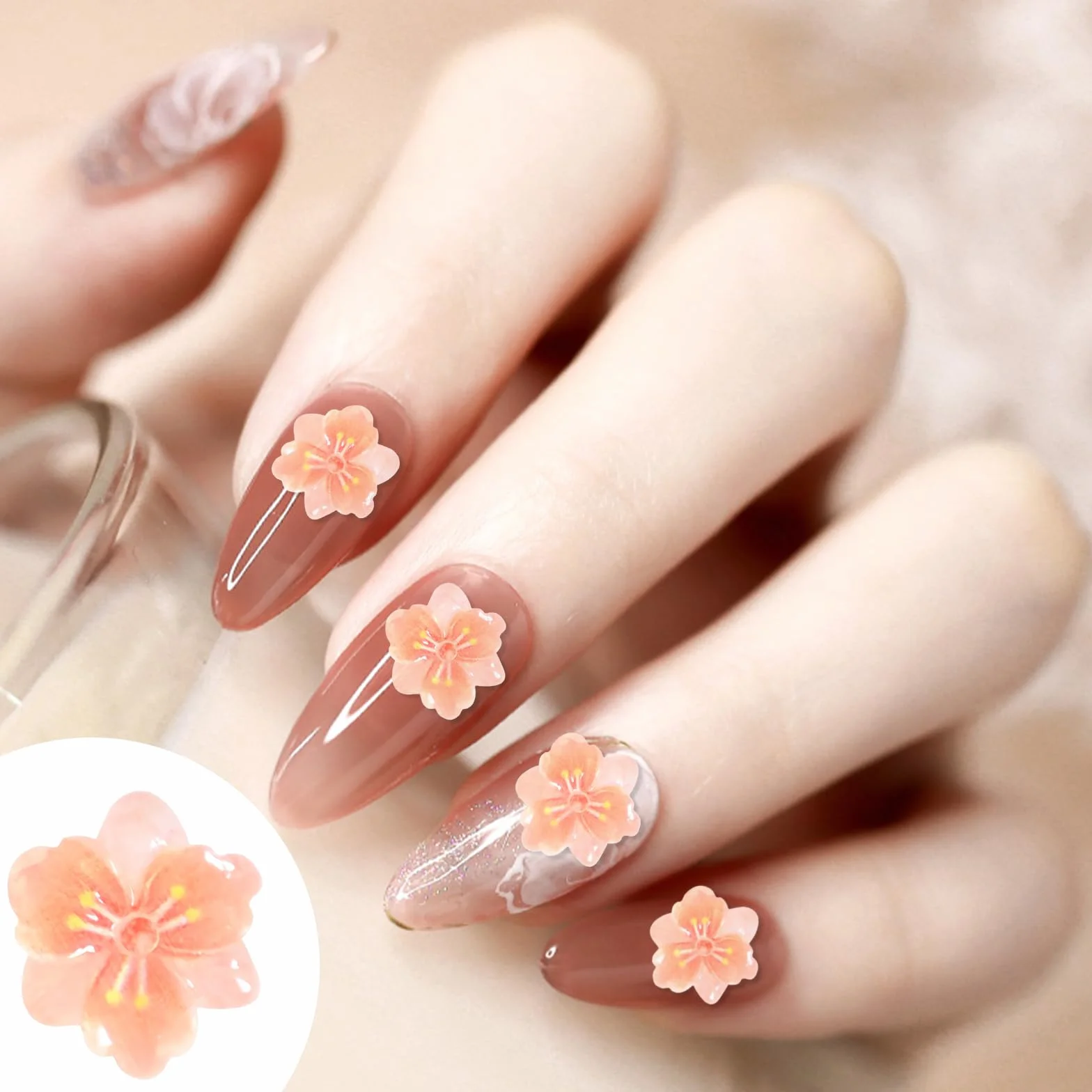 Décorations Ongles en Résine Fleur 3D 50 Pièces pour DIY Nail Art