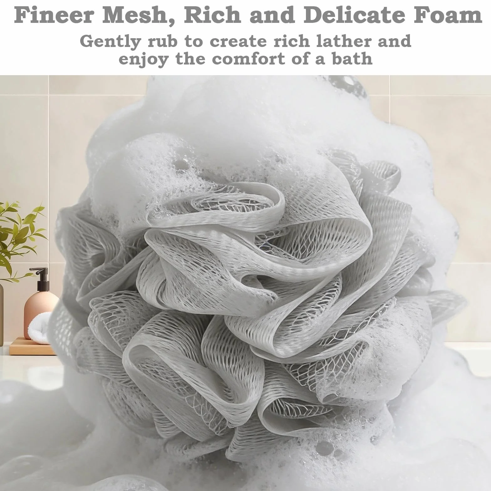 Éponge de Bain Exfoliante 40g Moussante Fleur de Douche Lavable Maille Massage