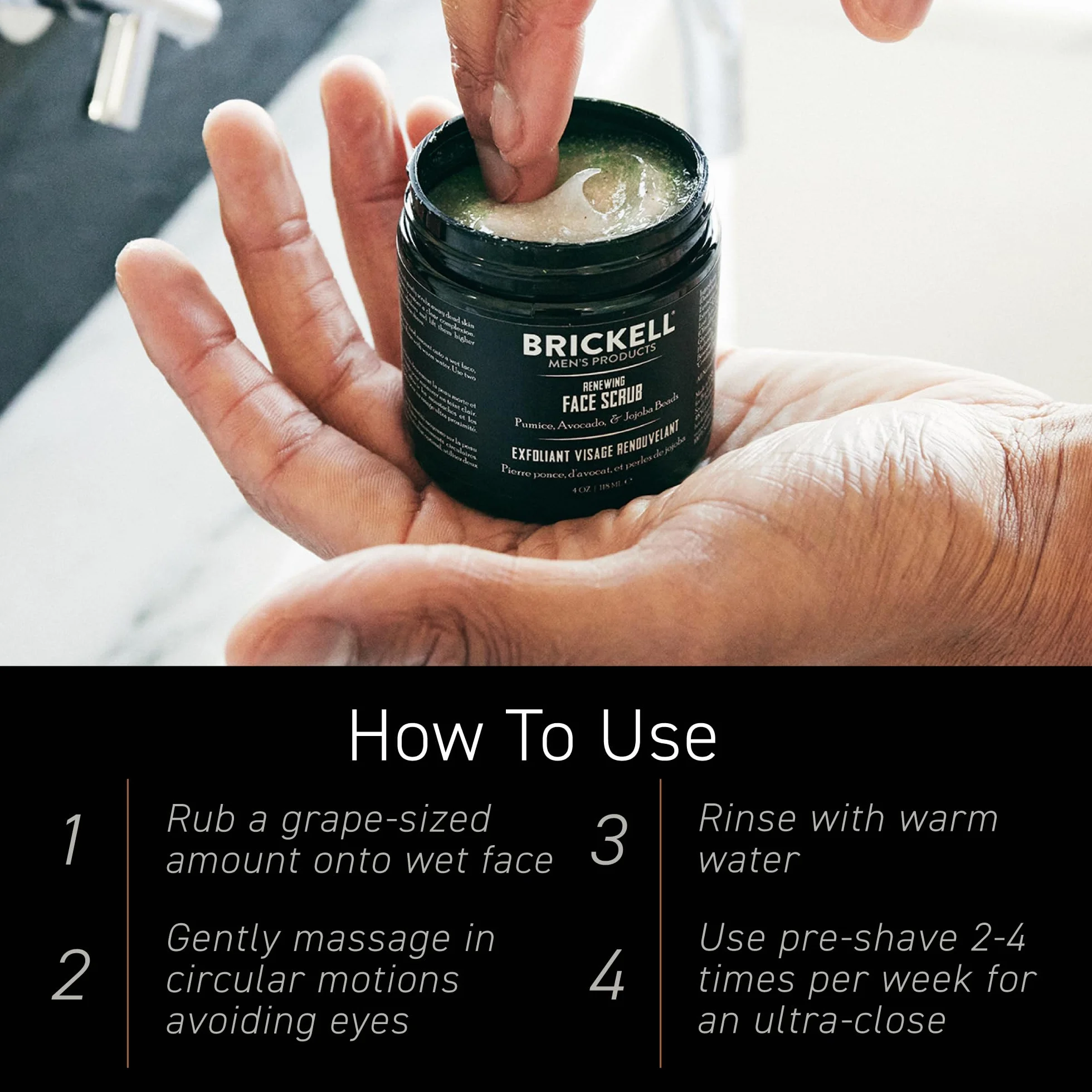 Brickell Men's Products Gommage Visage Renouvelant, Exfoliant Visage Gommage Naturel et Bio, 118ml