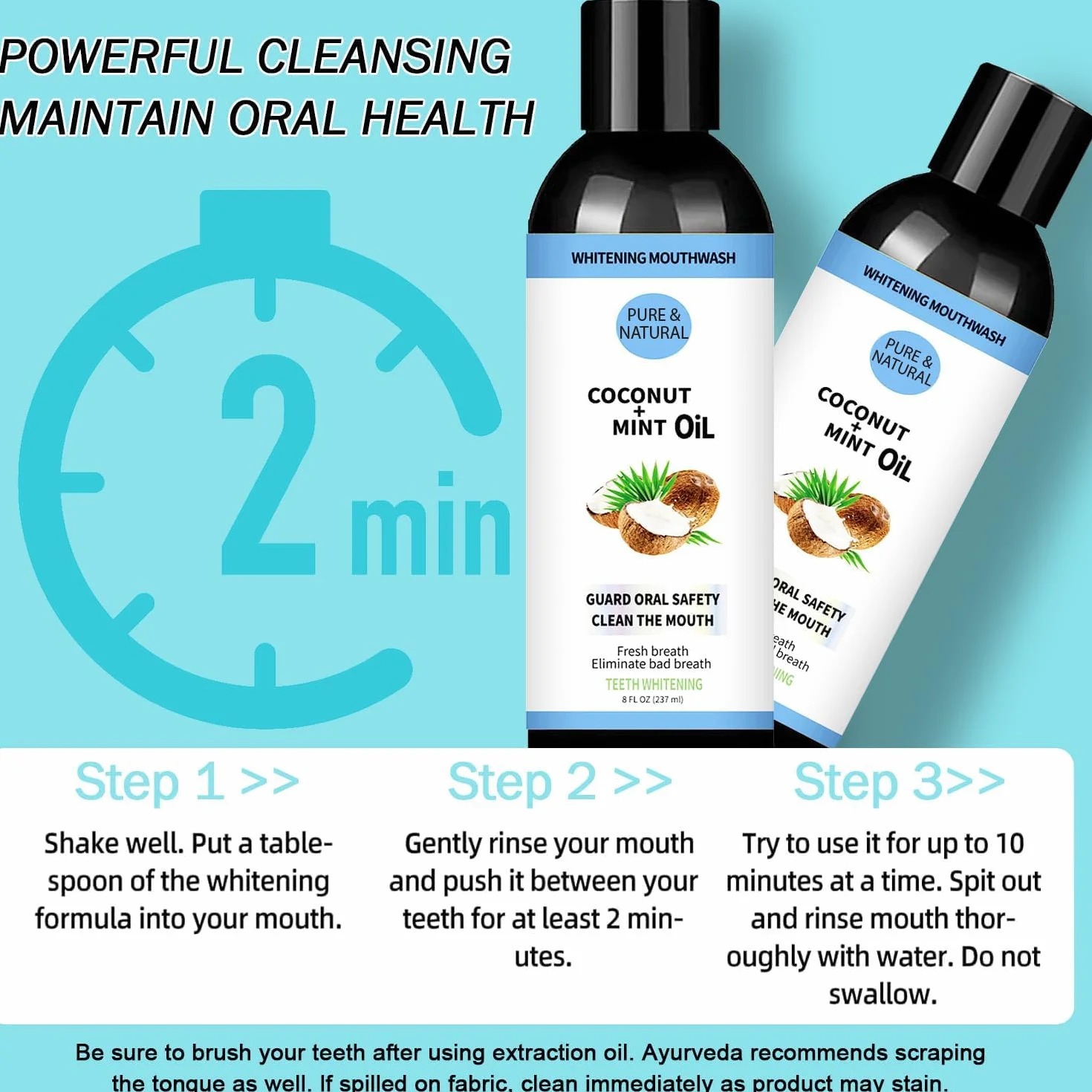 Naturel Bain de Bouche Blanchissant Huile de Noix de Coco Menthe Poivrée Rafraîchit Haleine Blanchit Dents Gencives Saines