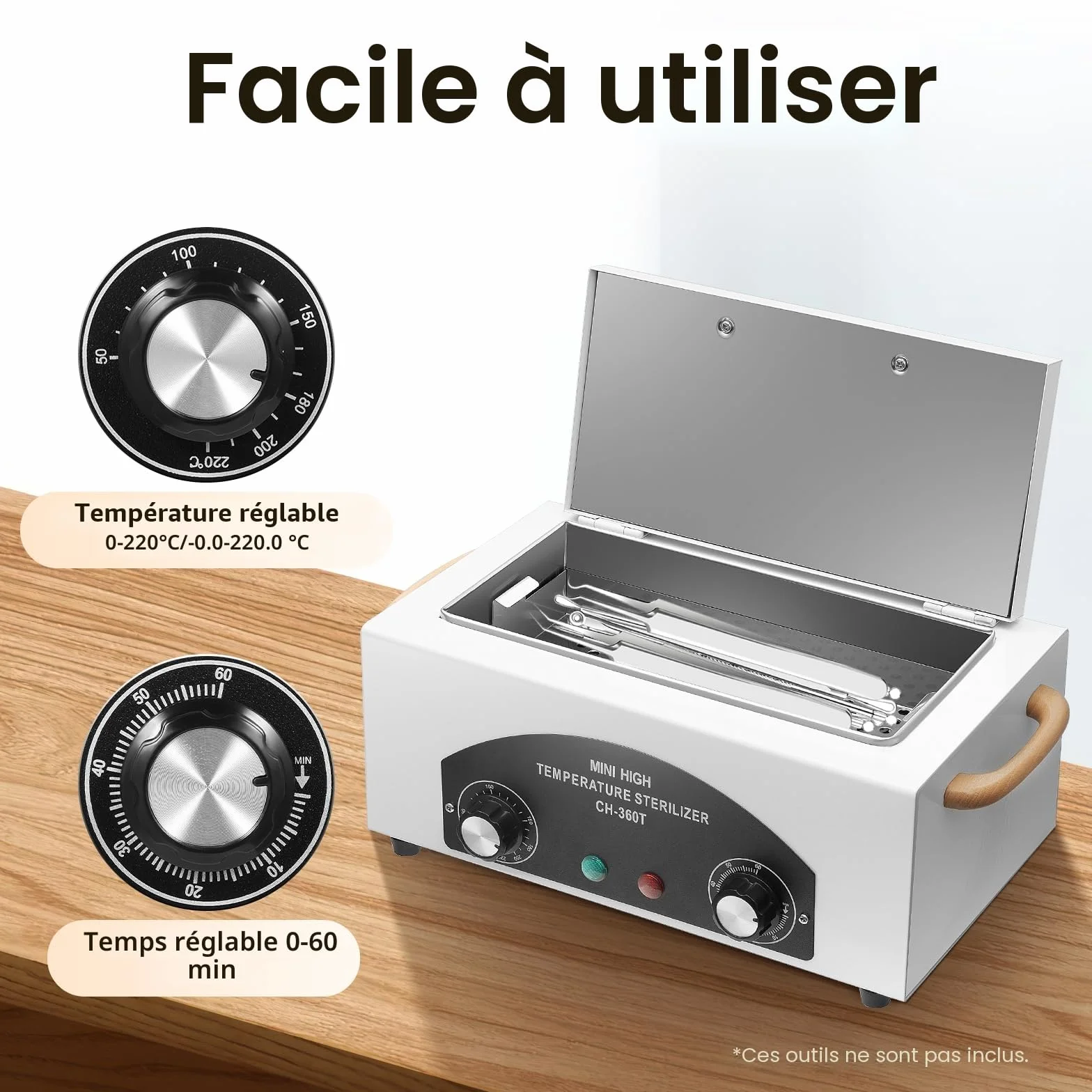 Stérilisateur à air chaud 300 W - Stérilisation studio cosmétique pédicure tatouage ongles avec minuterie et voyant lumineux pour salon de coiffure