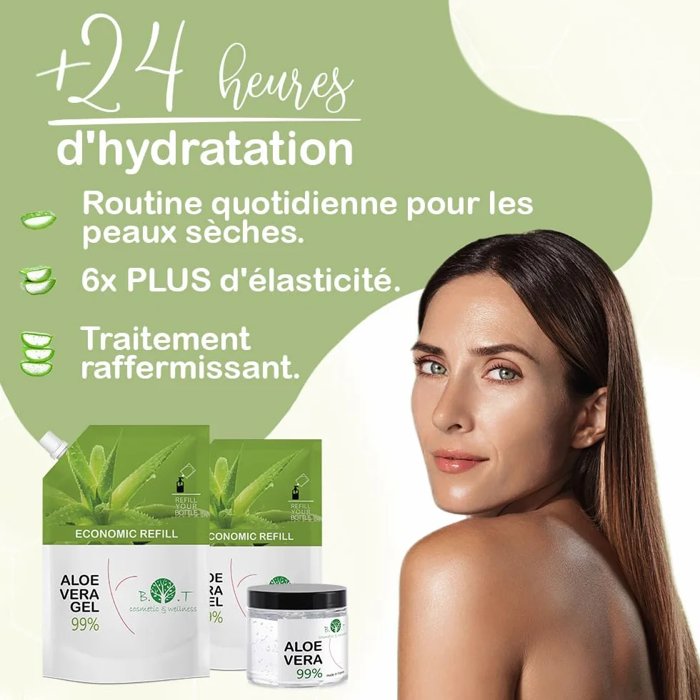 Gel Aloe Vera Bio 100% Pur Hydratant Visage et Corps Après-Soleil 1000 ML