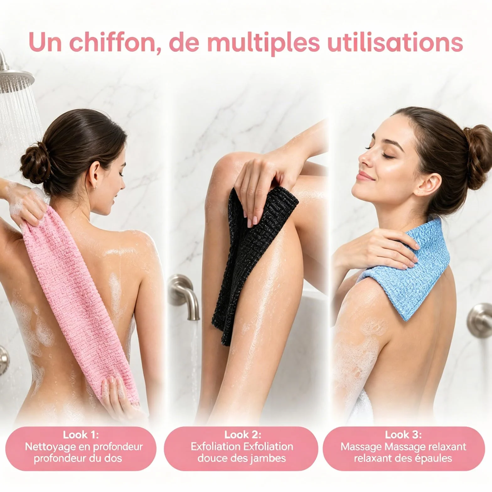 Ecovia Serviette Exfoliante Corps Séchage Rapide Peaux Sensibles Rugueuses Portable Unisexe Noir Bleu Rose