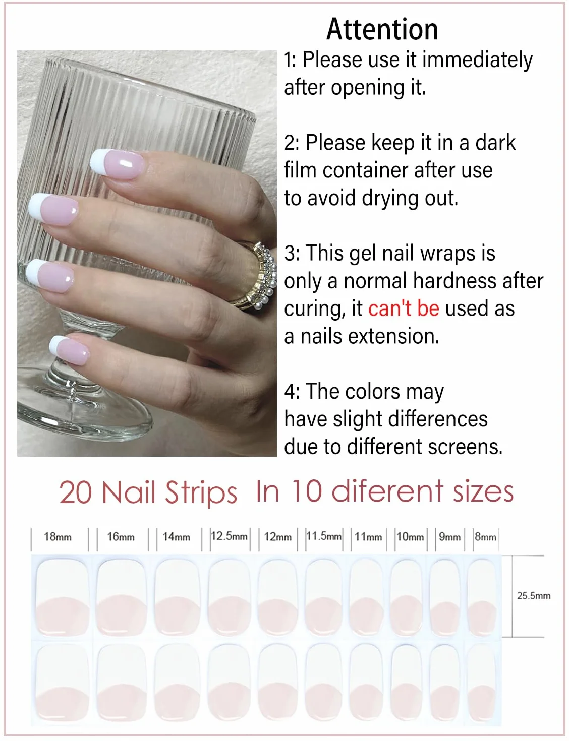 Vernis Autocollant UV Classic French Ongle Gel UV 20pcs Film Autoadhésif Nail Art Stickers