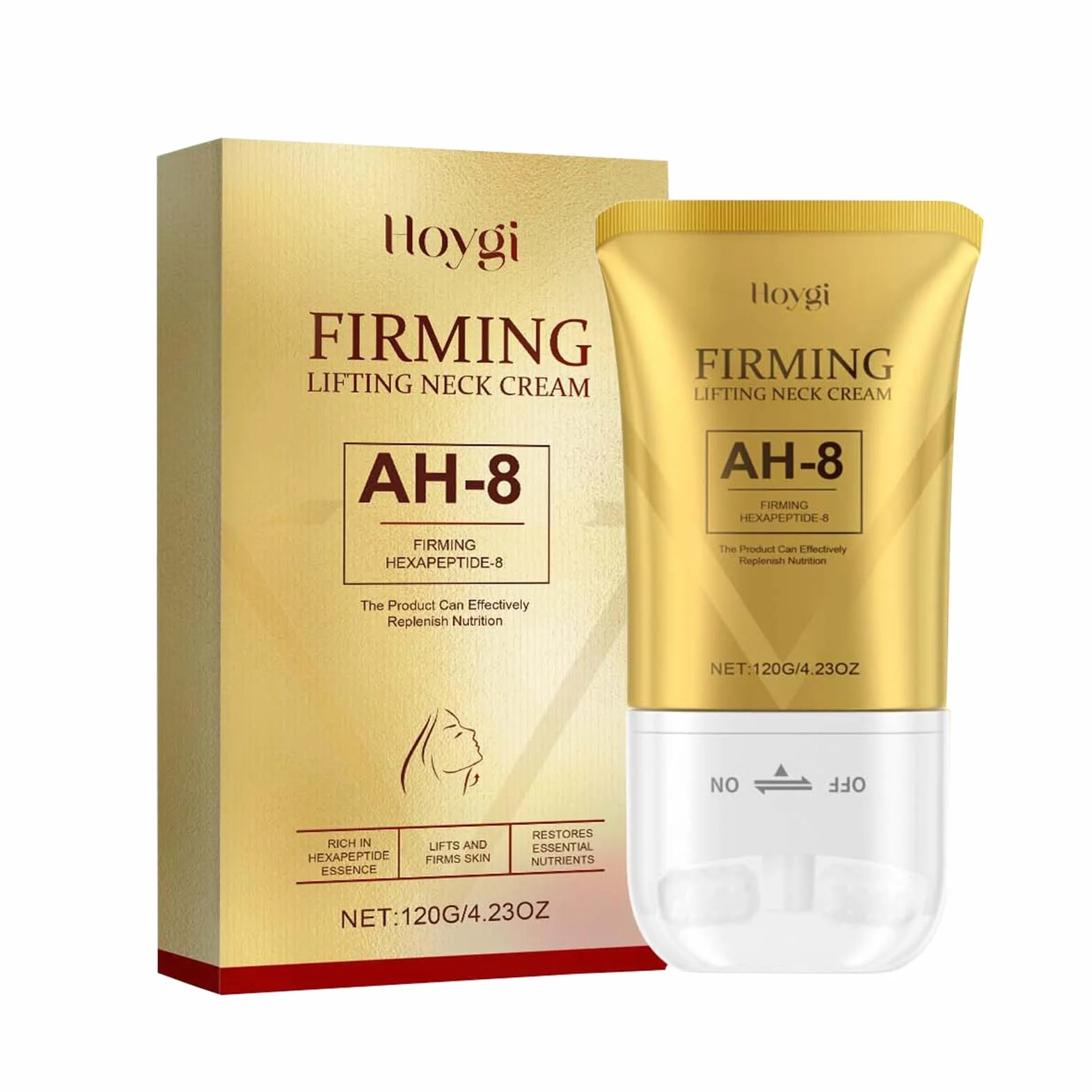 AH-8 Crème Raffermissante pour le cou, 120g, Pour Les Peaux Ridées | Ah8 Firming Neck Cream Avec Rouleau Massage À Double, Hydratant, Réduire Les Rides, Les Ridules et le Double Menton