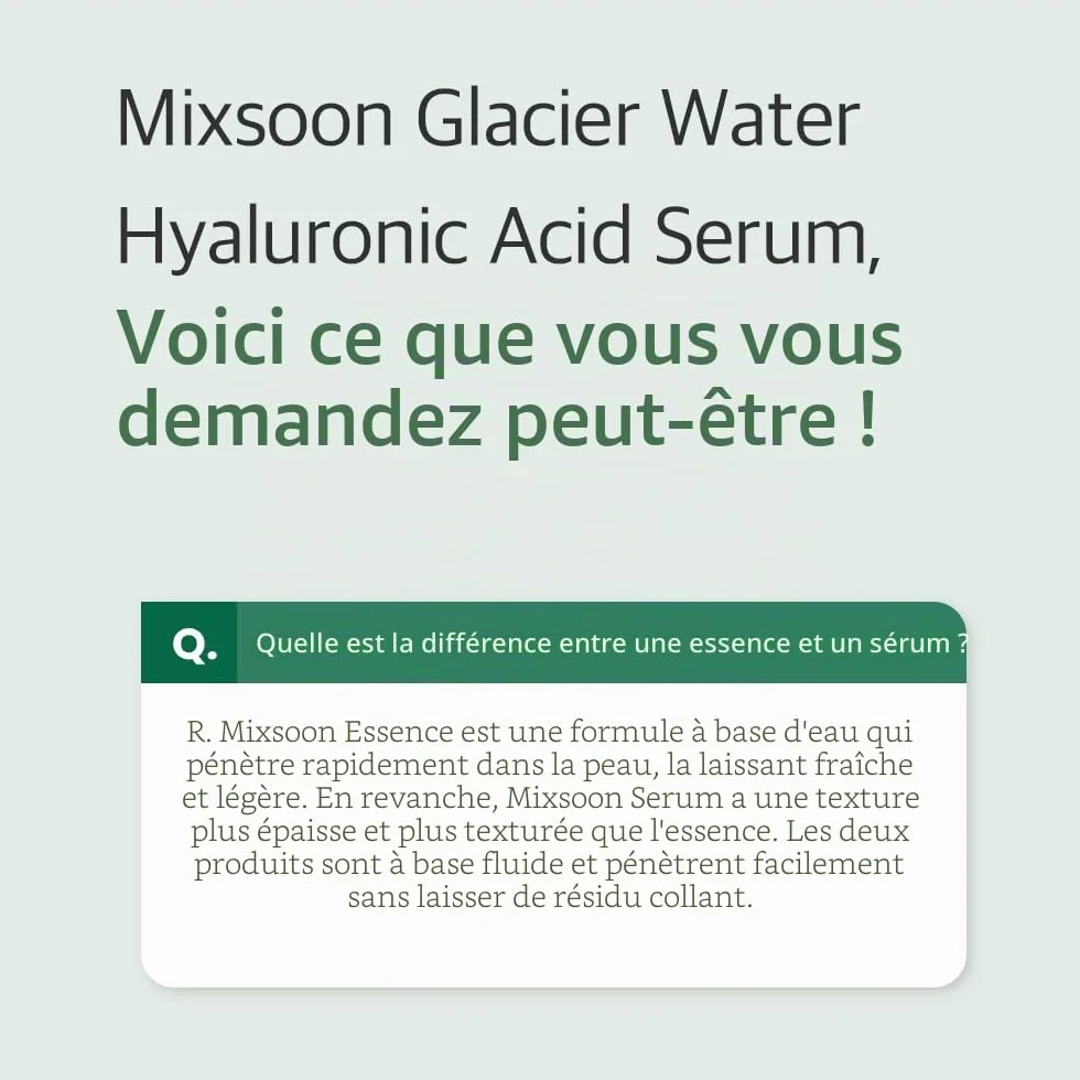 mixsoon Ensemble hydratant Essential Glass Skin Duo pour le soin de la peau coréenne (essence de haricot + sérum d'acide hyaluronique glacier water) blanc