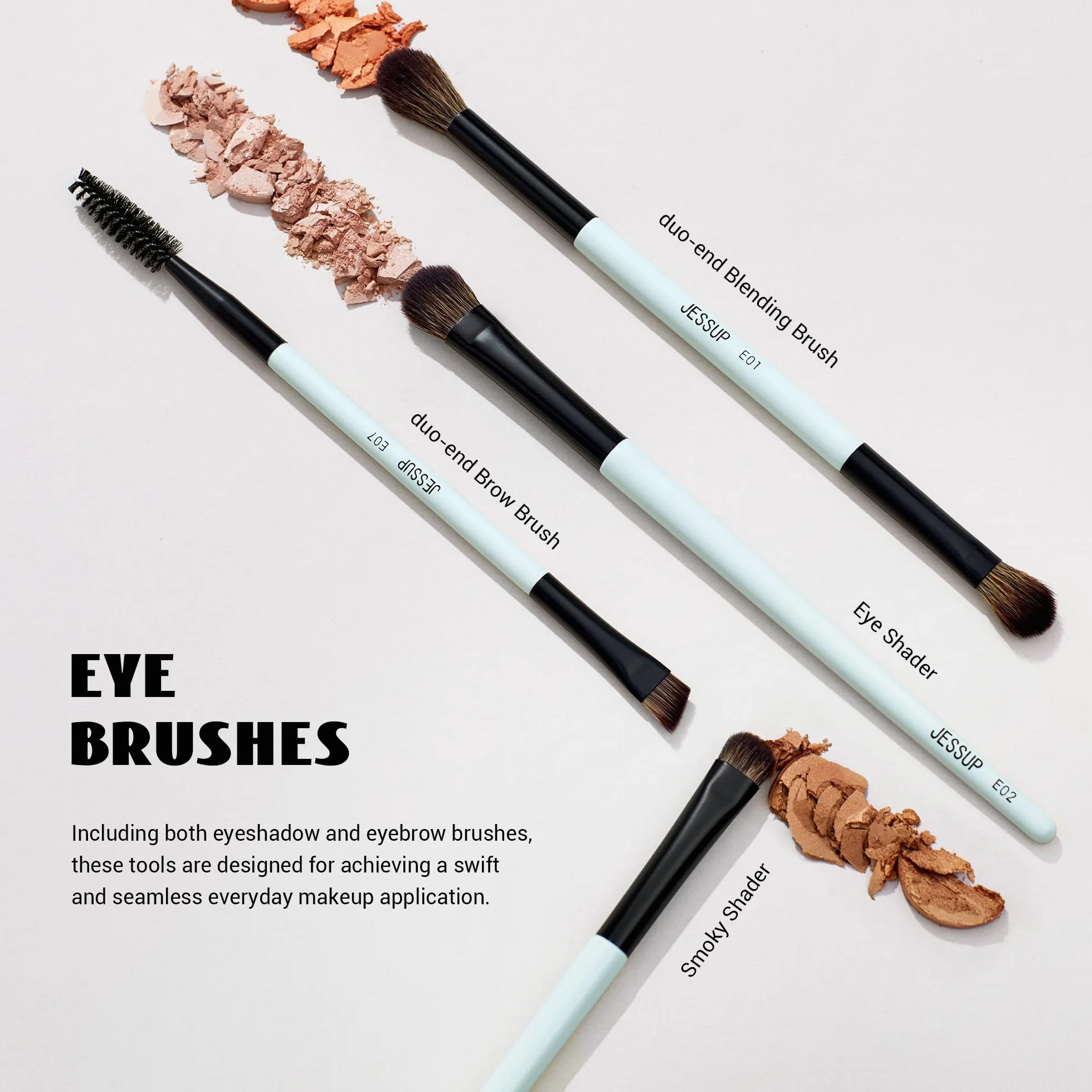 Jessup Pinceaux Maquillages Lot de 6pcs Double Embout Pinceau de Maquillage Visage et Yeux Pinceau Fond de Teint,Fard à Paupières,Contour,Rougir,Souligner,Mélange,Sourcil Brosse,Cyan Vif T501