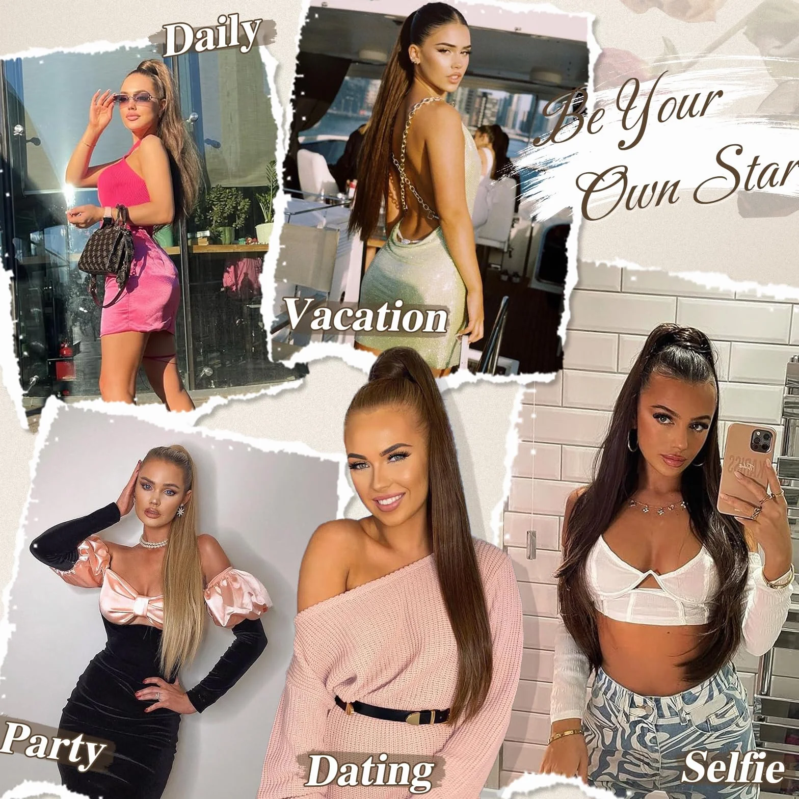 BARSDAR Queue de Cheval Extension avec Cordon, 86cm Longue Raides Queue de Cheval Extension Cheveux Synthétique Faux Ponytail Postiche Clip in Ponytail pour Femmes Quotidienne - Brun Foncé