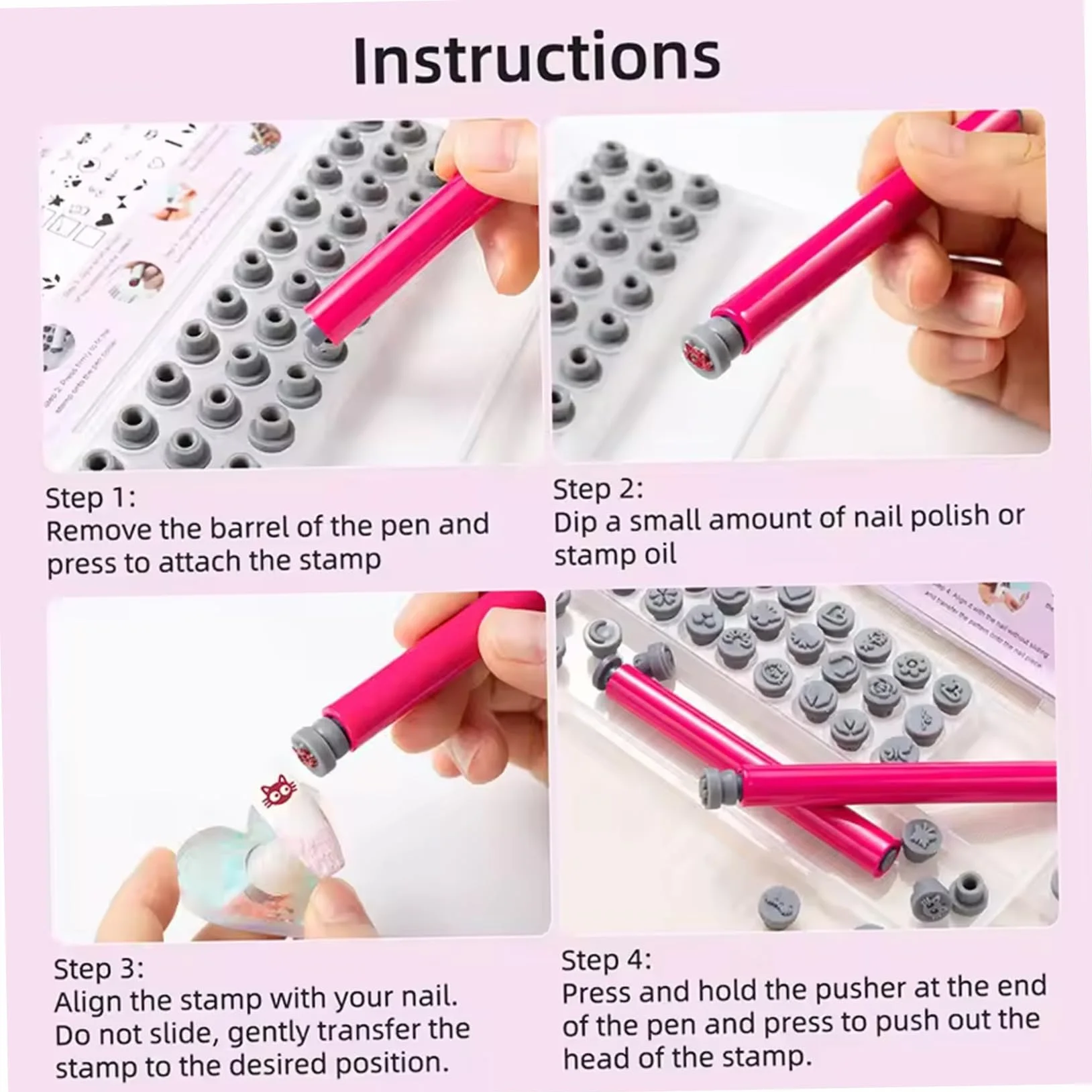 48 pièces stylos de tampon d'art d'ongle différents modèles tampons 'art 'ongle avec pointe de stylo en silicone fleur papillon rose kit 'estampage bricolage pour femmes, décoration jardin