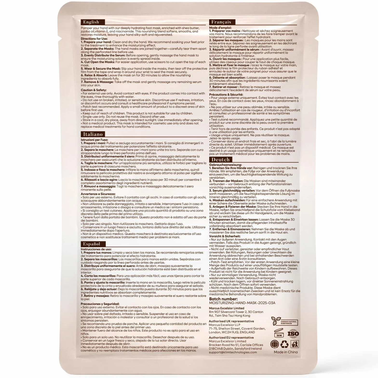 Gant Hydratant Main Beurre de Karité Huile de Jojoba Vitamine E Masque Nourrissant 6 Paires PAC2