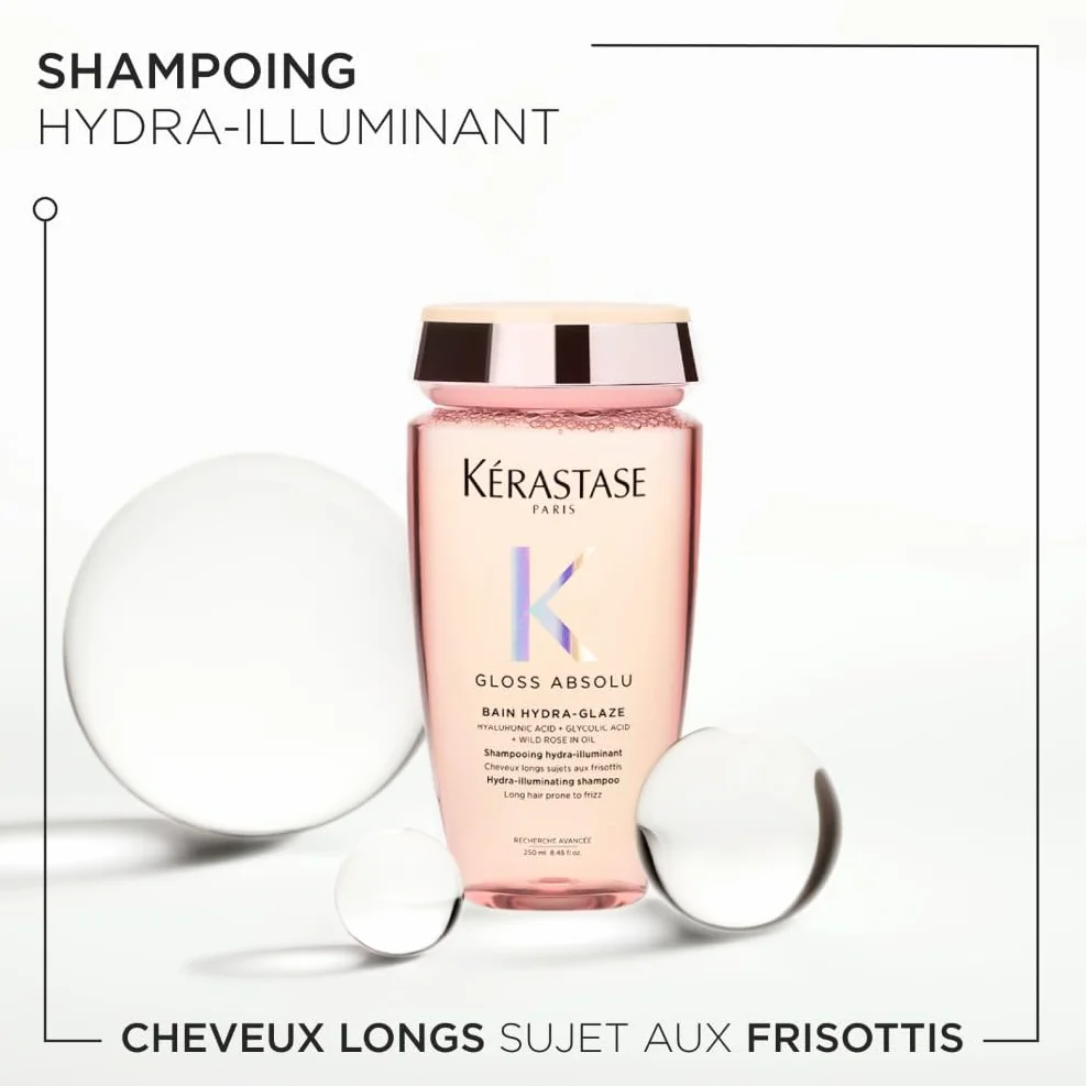 KÉRASTASE Gloss Absolu Shampoing Hydra-Glaze Cheveux Ternes Brillance Acide Hyaluronique Acide Glycolique Rose Sauvage