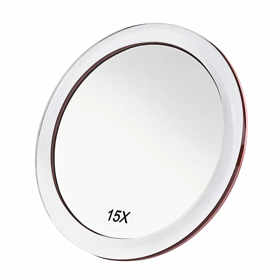 Miroir grossissant 15X 15 cm rond avec ventouses pour maquillage et épilation