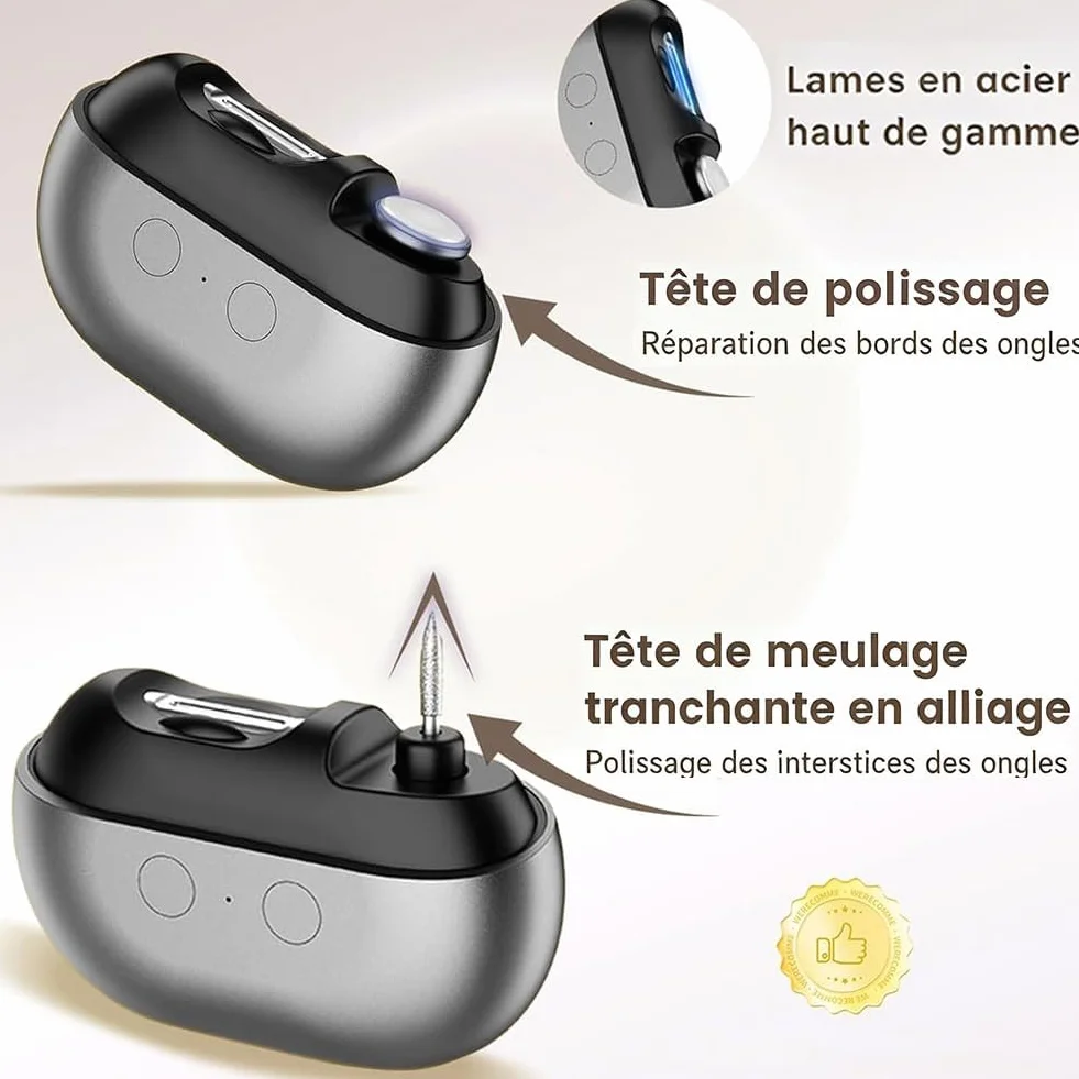 2026 Coupe Ongle Electrique pour Pieds et Main, Coupe Ongles Electrique 3 en 1 avec LED pour Ongles Durs/Épais et Finition Précise, Adulte & Senior, Silencieux et Sans Douleur (Grau)