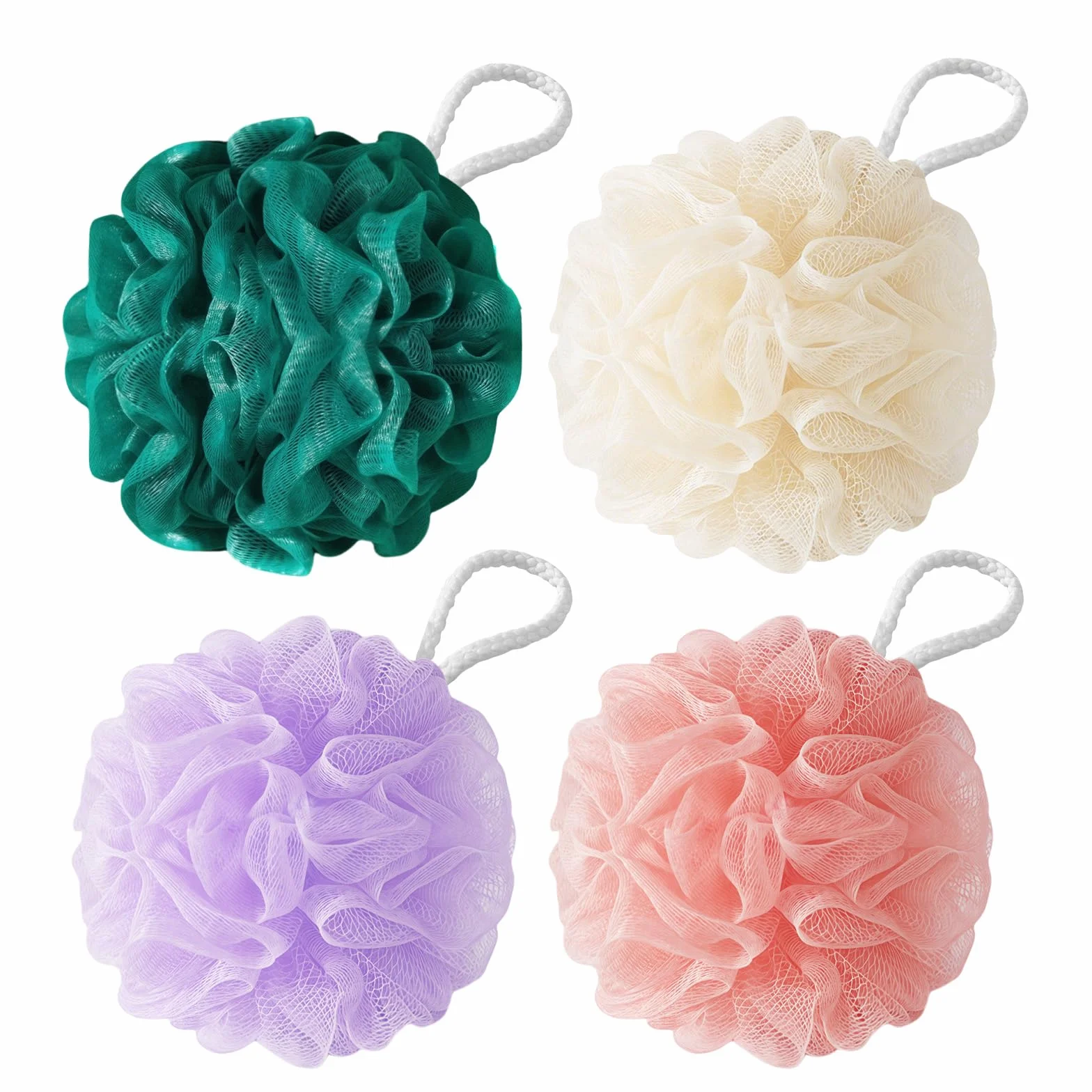 Flintronic 4 Pièces Éponge de Bain Fleur de Douche Recyclées 50g Maille Moussante Lavable Loofah Exfoliant Peau
