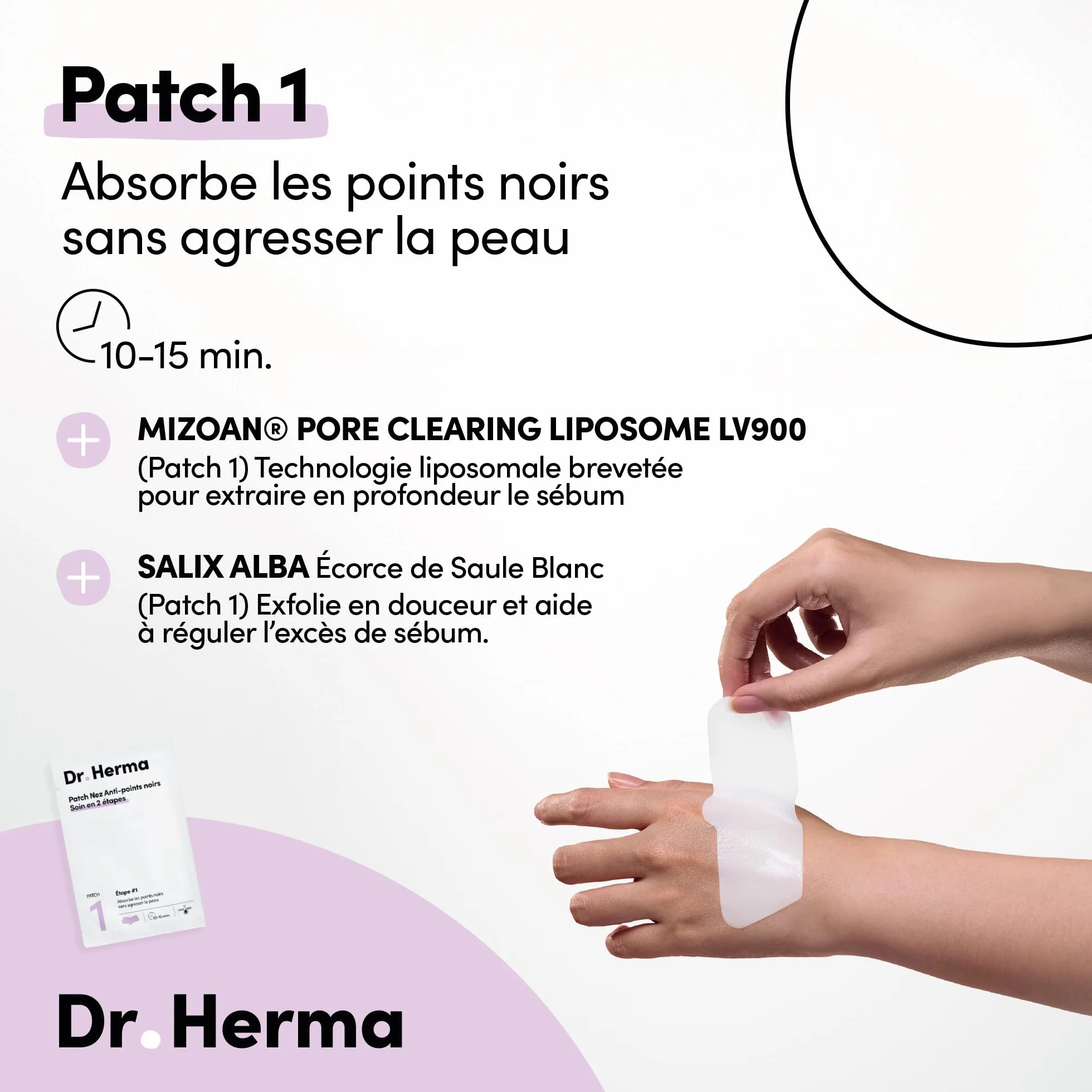 Dr Herma Patch Nez Point Noir 2 étapes Format Nez Purifie Désincruste Ressere les Pores 5 Paires Patch Nasal Anti Imperfection Visage