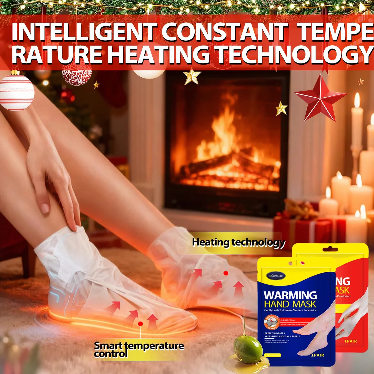 Masques Pieds & Mains Chauffants 4 Pièces, Effet Thermique Relaxant, Soin Hydratant Intense, Anti-Callosités