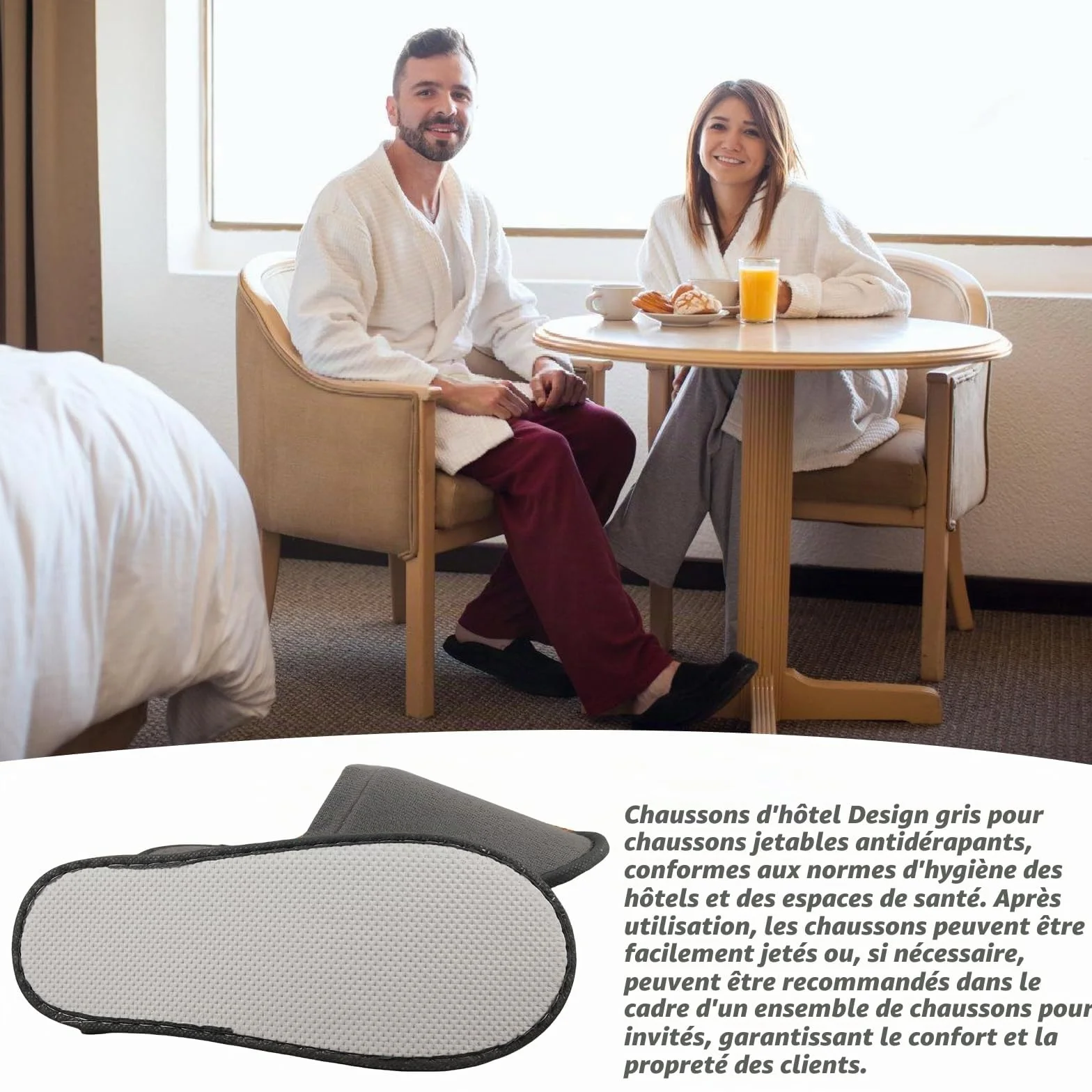 Lot de 15 paires de pantoufles d'hôtel grises : chaussons jetables antidérapants, confortables et respirants, ensemble de pantoufles d'invités, unisexes, pour