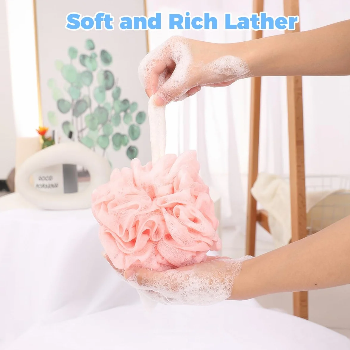 Éponge de Bain Fleur de Douche Lavable 4 Pièces Maille Moussante Exfoliante
