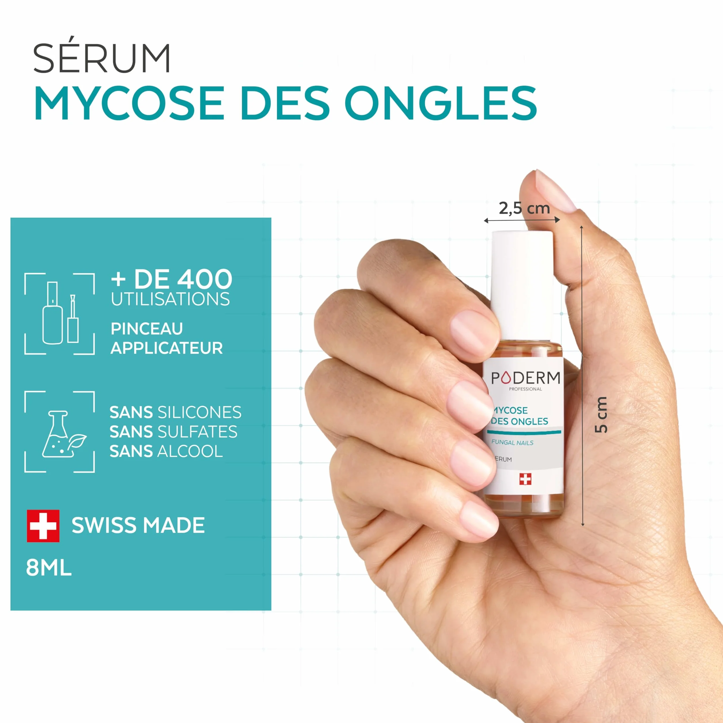 PODERM MYCOSE ONGLE TRAITEMENT 2en1 Antifongique Réparateur Pied Main Swiss Made