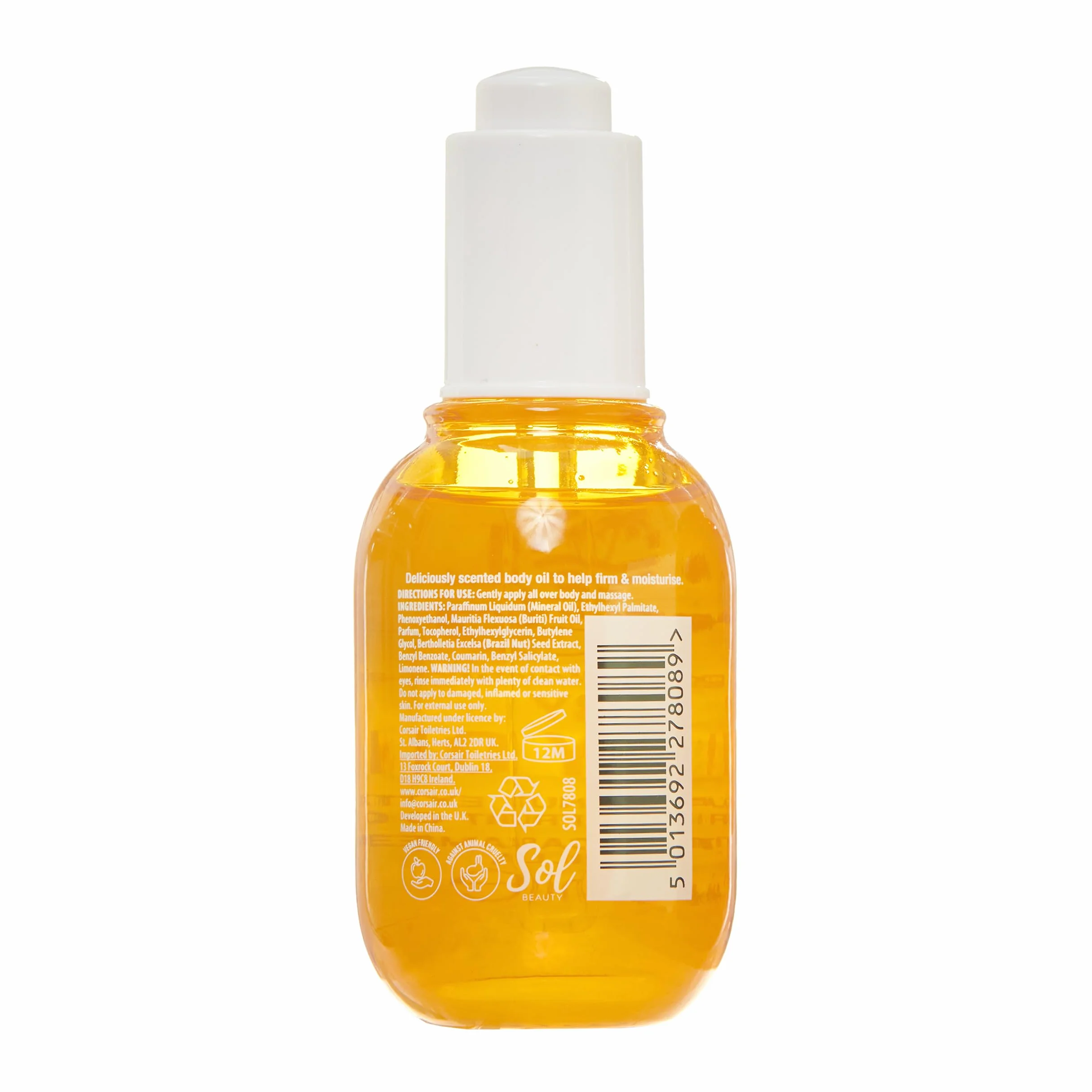 Huile Corps Séchante Parfum Caramel Vanille Extrait Noix du Brésil Huile Fruit Buriti Raffermir Hydrater Peau Hydratant Léger Vegan 45ml