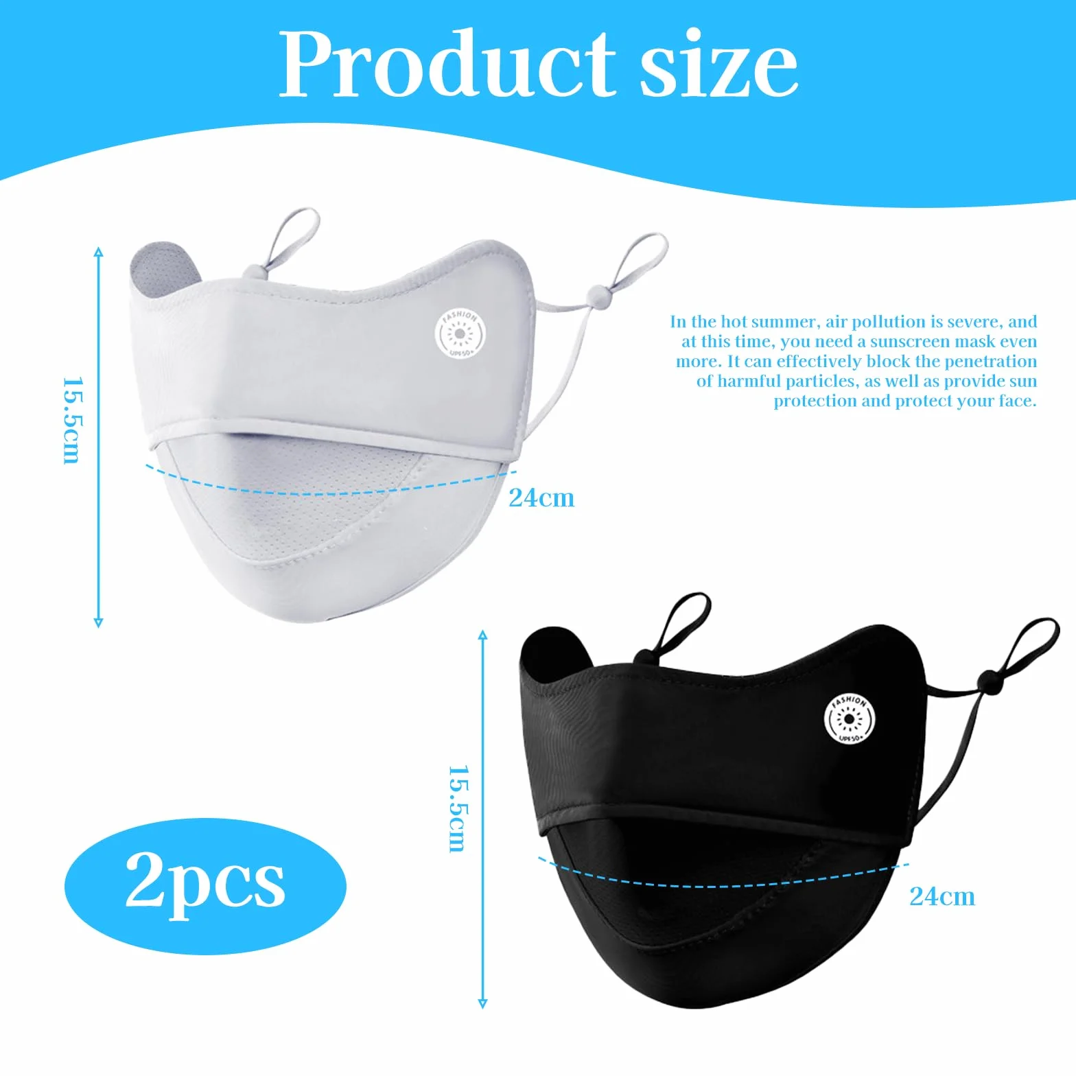 Masques de Protection Solaire Réutilisables Anti Pollution avec Boucles d'Oreilles Réglables pour Vélo