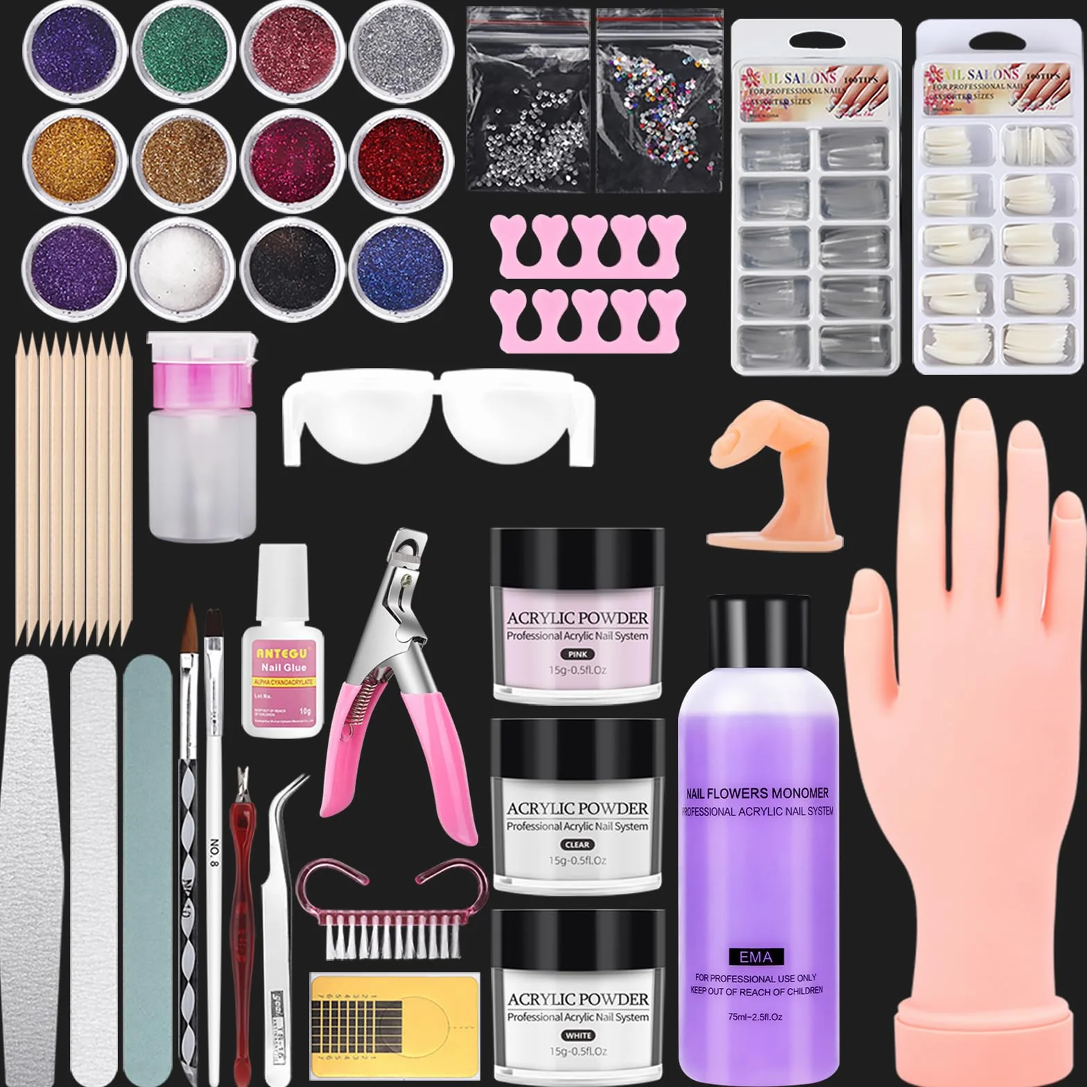 Deciniee Main D'Entrainement Manucure Silicone: Flexible Fausse Main pour Ongle - 200 Pièces Faux Ongles Main d Entrainement pour Ongle - Amovible Main Entrainement Ongles pour Manucure