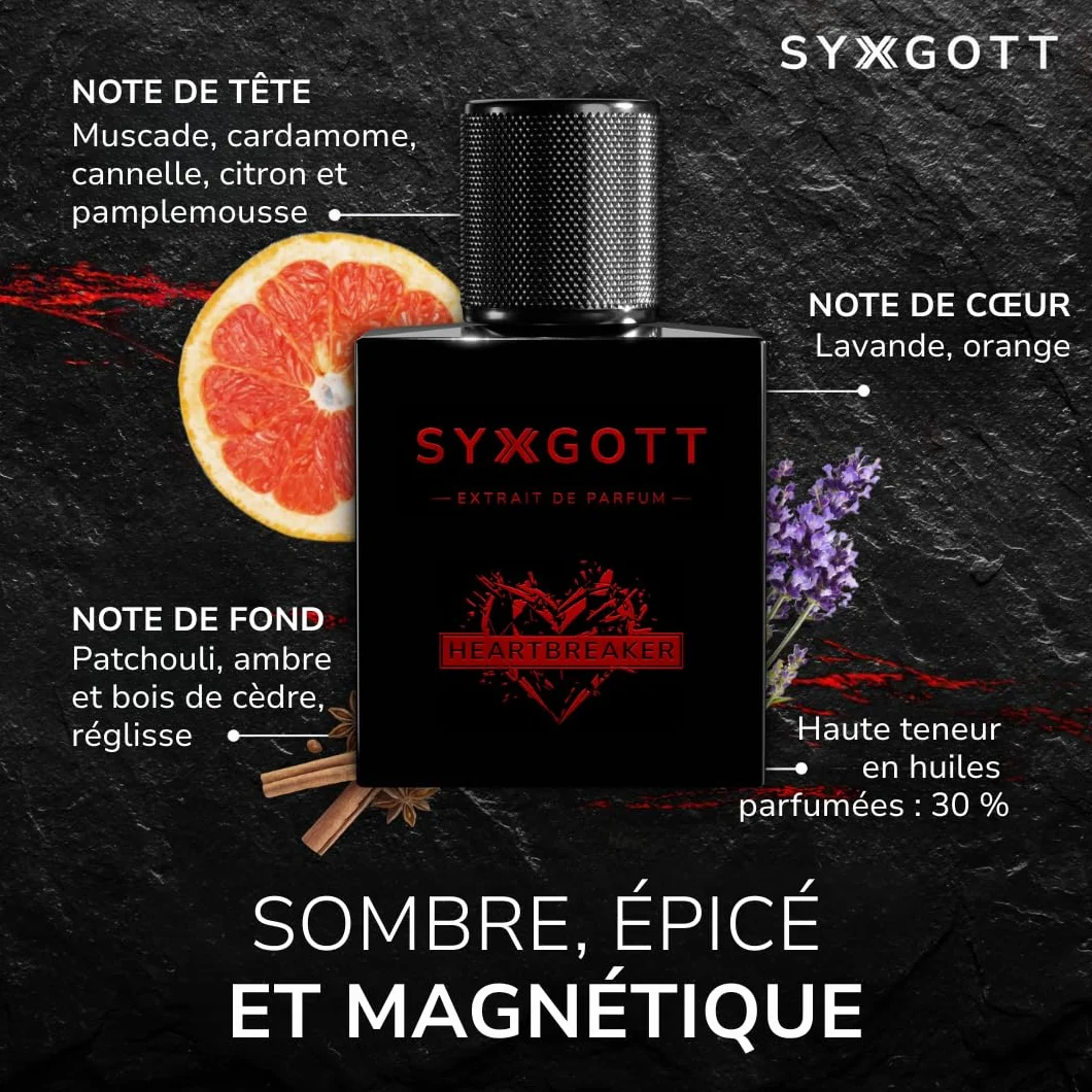 SYXGOTT HEARTBREAKER Parfum pour homme avec huile de phéromone, extrait de parfum pour homme, parfum inclus, intense, épicé et rafraîchissant, parfum parfait pour le printemps et l'été