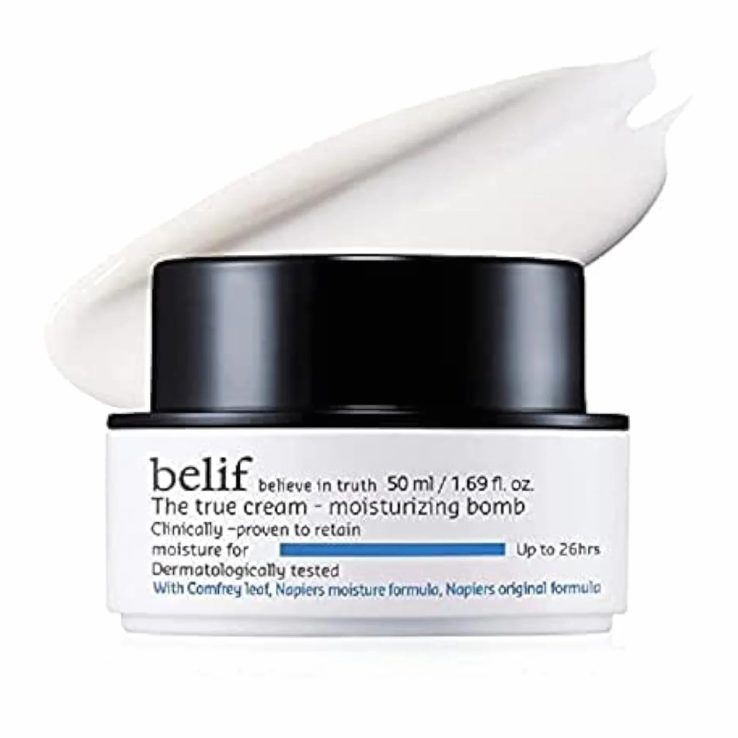 Belif True Cream Moisturizing Bomb 50ml, Creme Hydratante Longue Durée, Lissage Lumière Crème pour le visage, Mélange d'herbes, Peaux à Sèche Grasses, Crème de Jour Soins pour le Visage, Coréenne