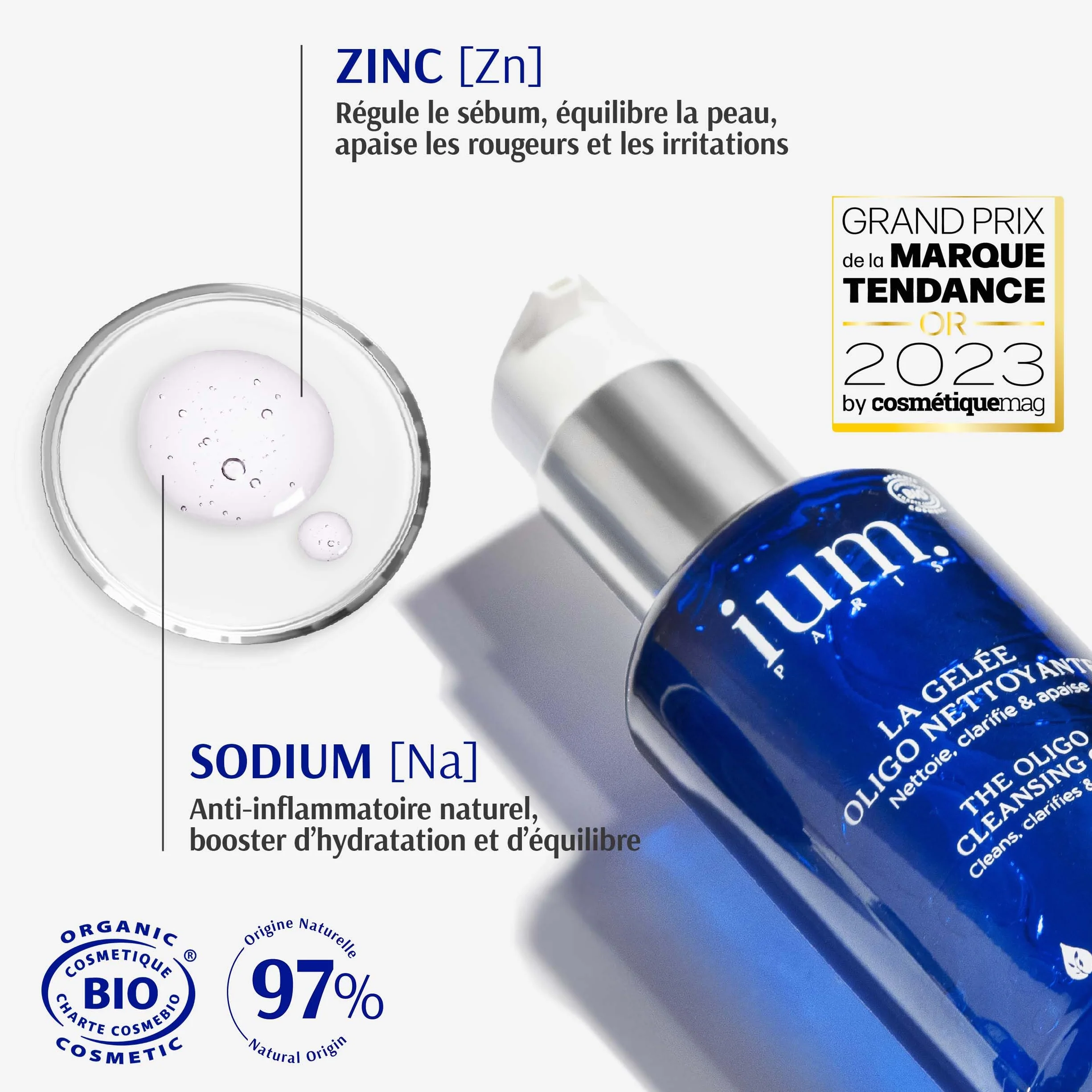 IUM Paris Gelée Nettoyante Visage Bio 100ml Zinc Lavande