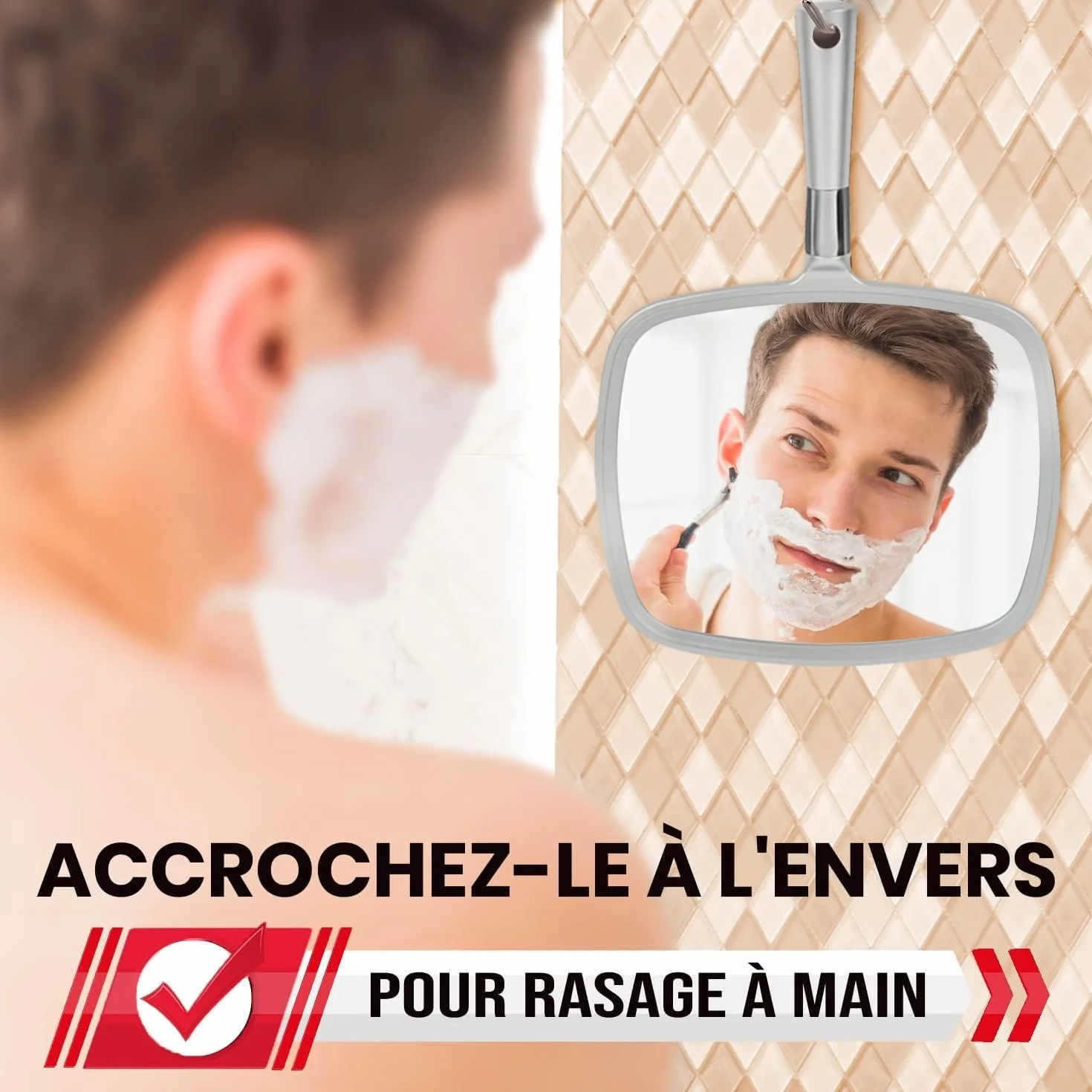 Miroir à Main Professionnel Coiffeur Barbier Maquillage Miroir de Salon Noir