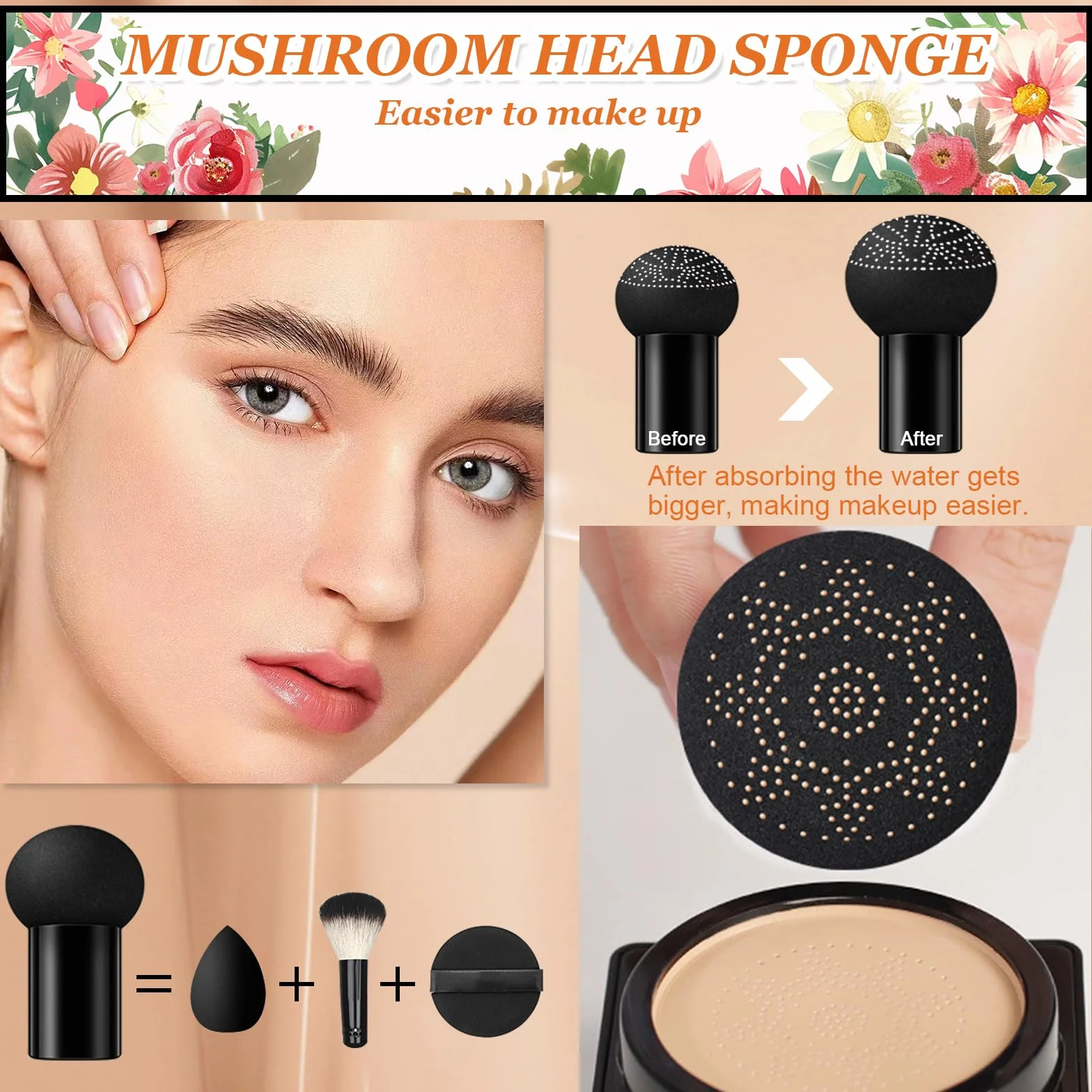 Tête de Champignon Air Cushion CC Cream Fond de Teint Correcteur Hydratant Longue Durée Couverture Complète (Naturel)