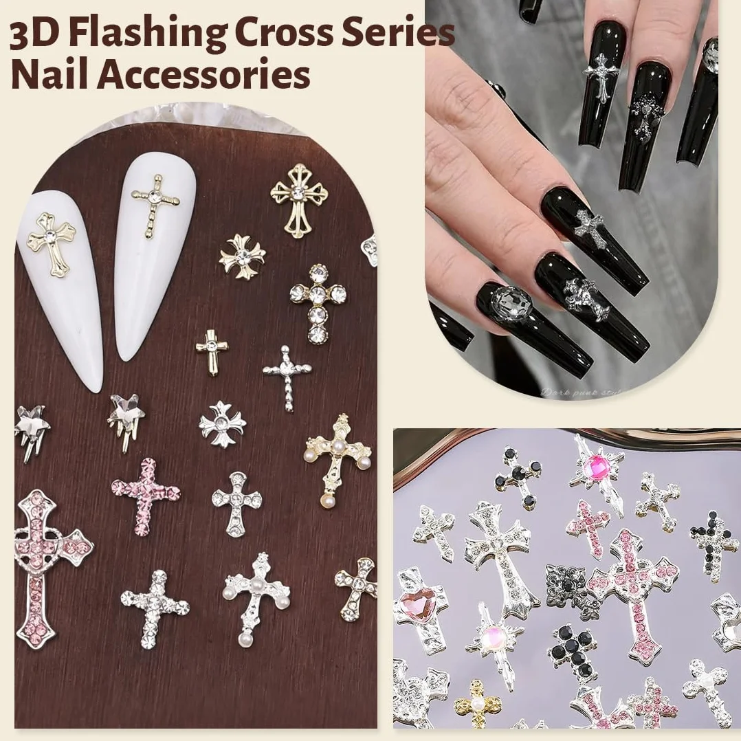 Strass Nail Art Deco 21 Pièces Croix 3D Motif Vierge Marie DIY Nageldesign