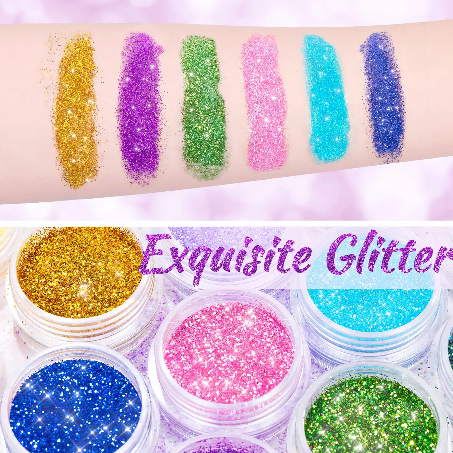 Poudre Ongles Nail Art Paillettes 24 Pièces avec Pinceaux et Pousse Cuticule