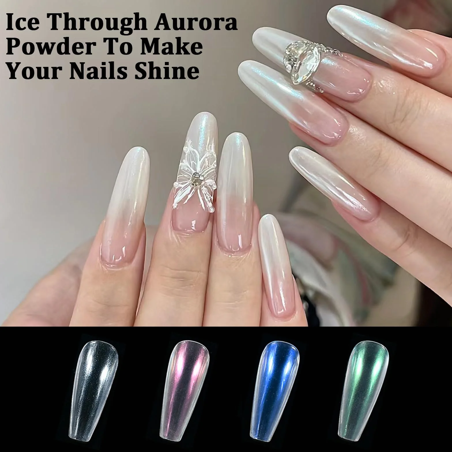 Poudre Chrome Ongle 4 Boîtes, Perles Nail Art Effet Miroir