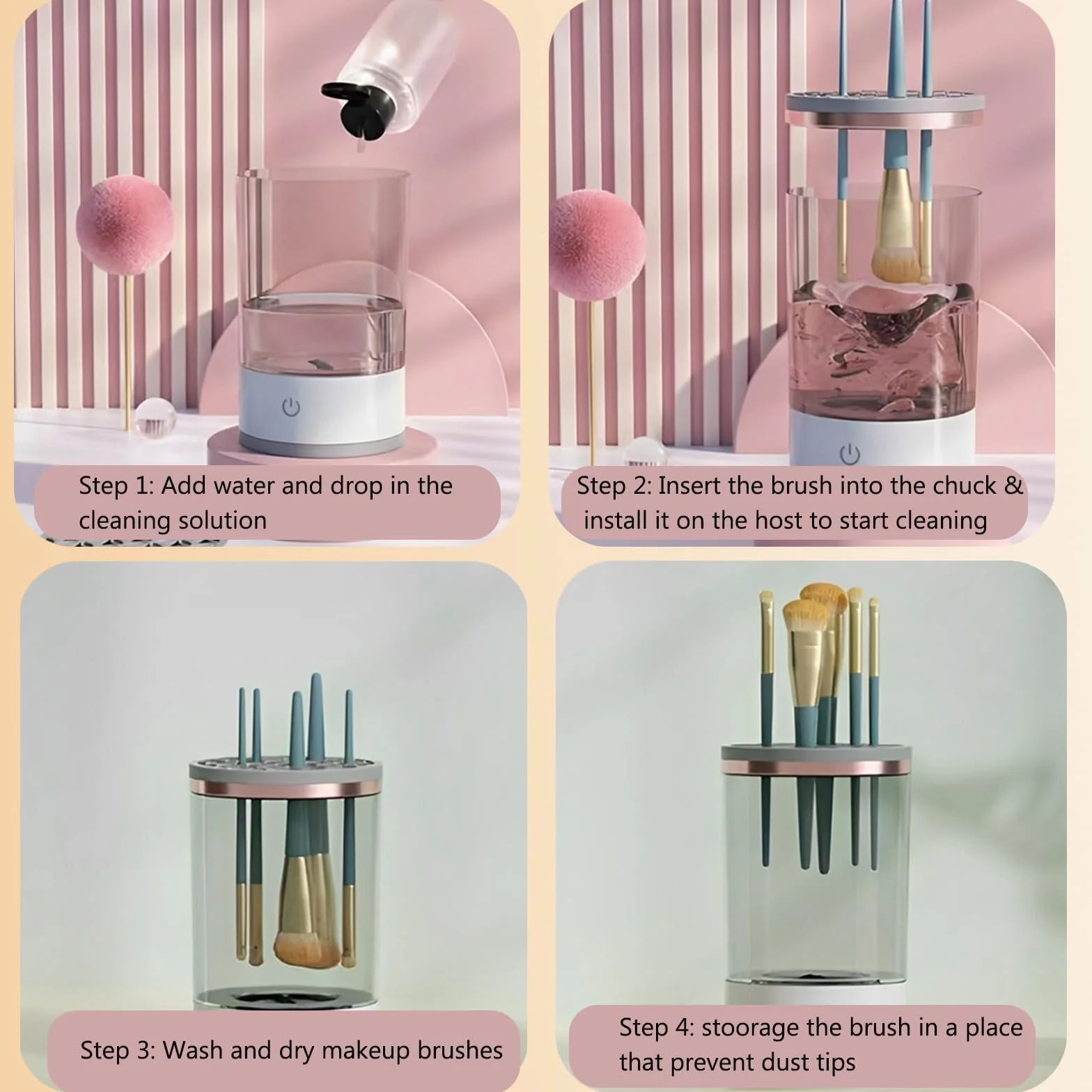 Nettoyeur de pinceaux de Maquillage électrique, Machine de Nettoyage de pinceaux de Maquillage, Outils de Nettoyage Automatique pour Toutes Les Tailles de pinceaux de Maquillage