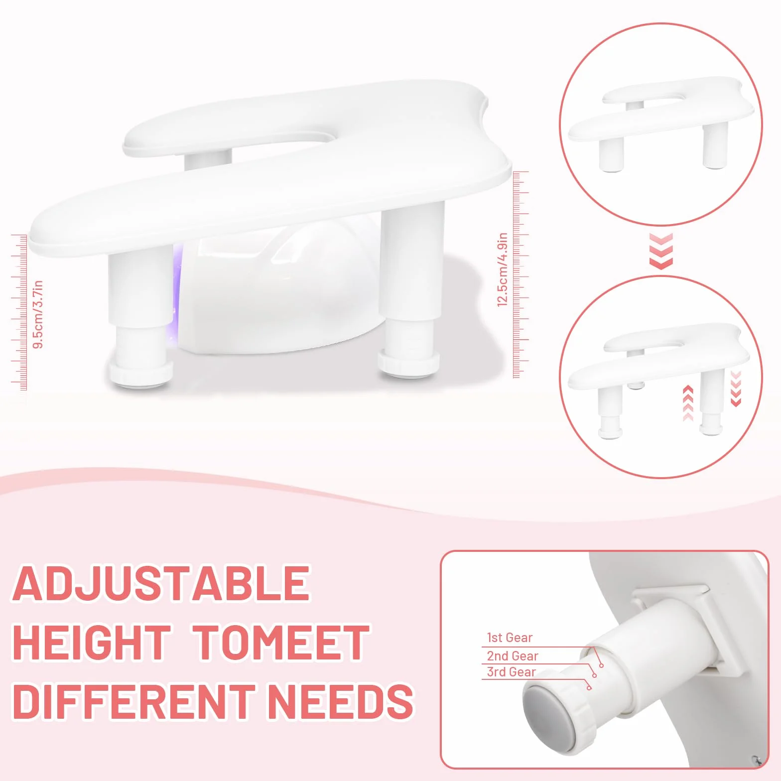Forme du U Repose Main – Main pour Manucure,Main pour Manucure Professionnel,Accoudoir réglable en hauteur en cuir PU antidérapant,idéal pour les technicien(ne) s ongulaires – Blanc