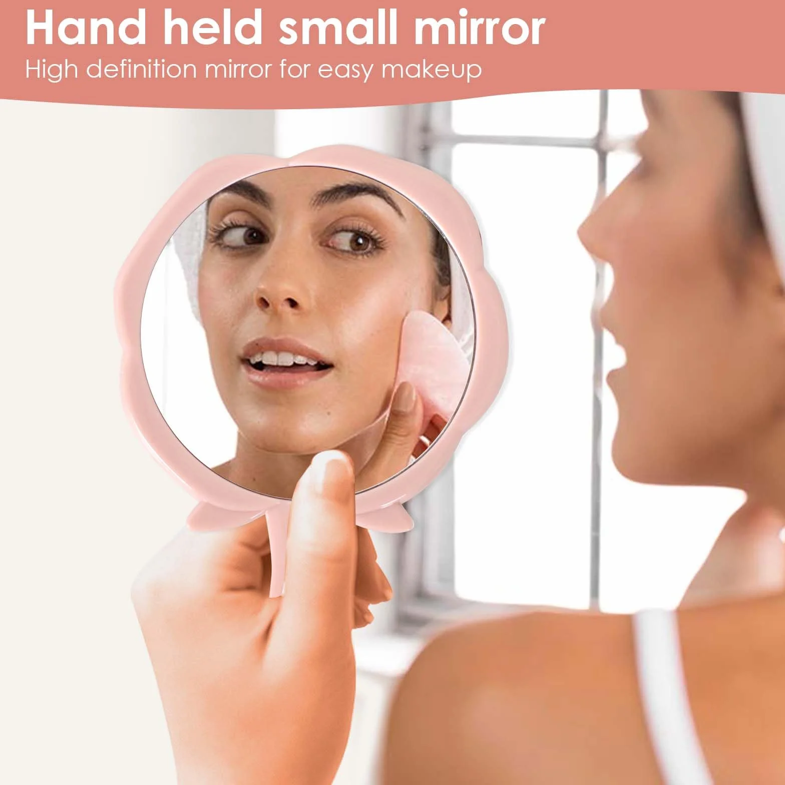Miroir à Main Rose Portable avec Poignée pour Maquillage Voyages