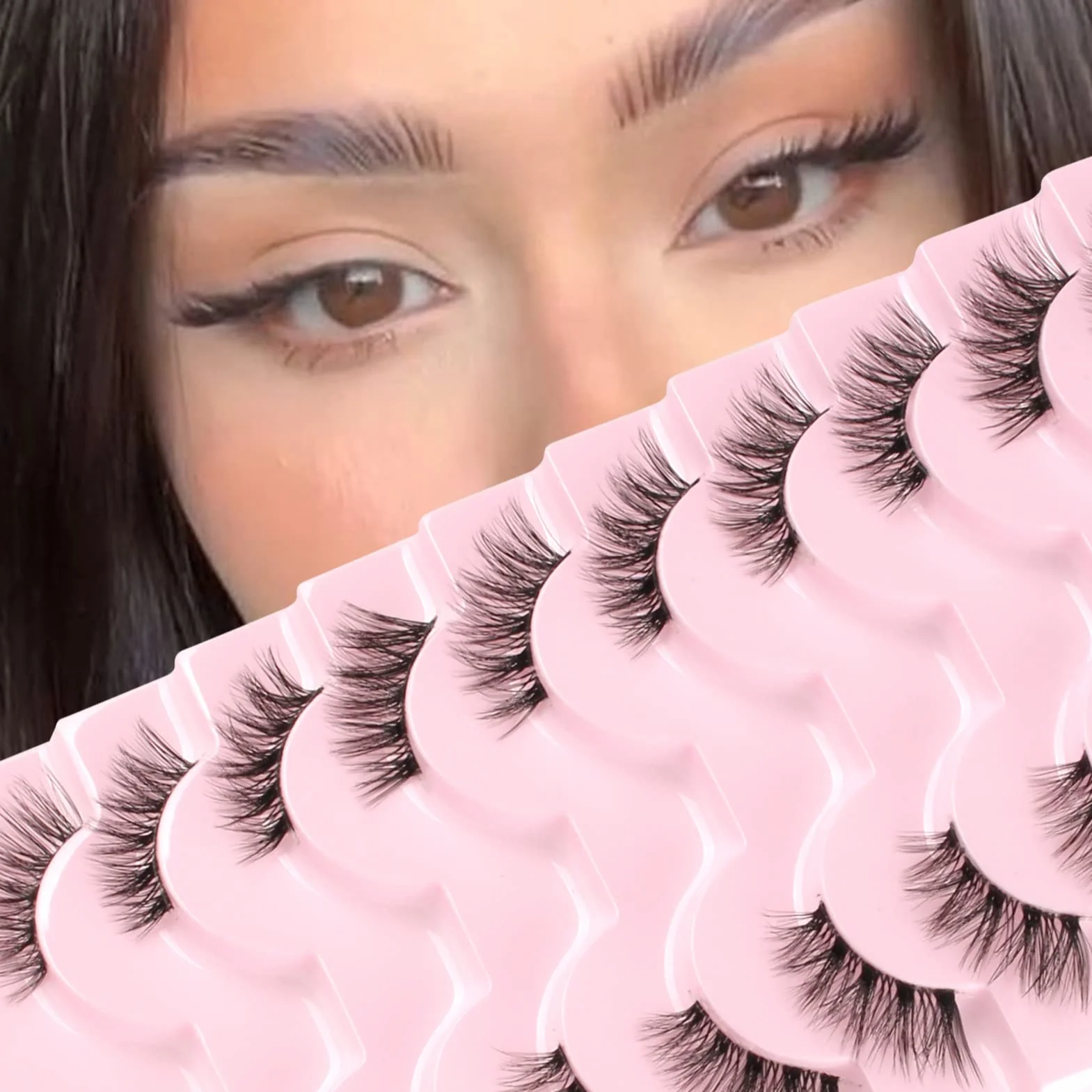 Demi Faux Cils Bande Transparente 3D Naturel 10 Paires Cat Eye Half Lashes Coin Cils Oeil de Chat