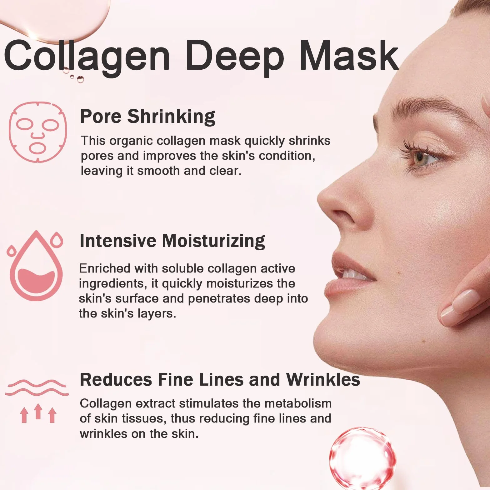 Masque Collagène Visage Bio Anti-Âge 8 Pièces Réduction des Pores