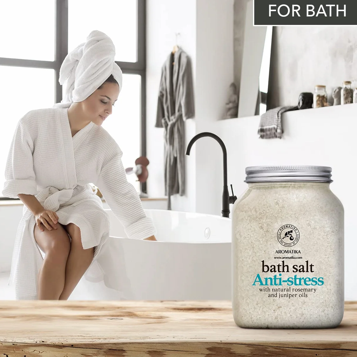 Sels de Bain Anti Stress 1300g - Sel de Mer avec Huile Essentielle de Romarin et Genévrier - Meilleur pour un Bon Sommeil - Soulagement du Stress - Beauté - Bain - Soin du Corps