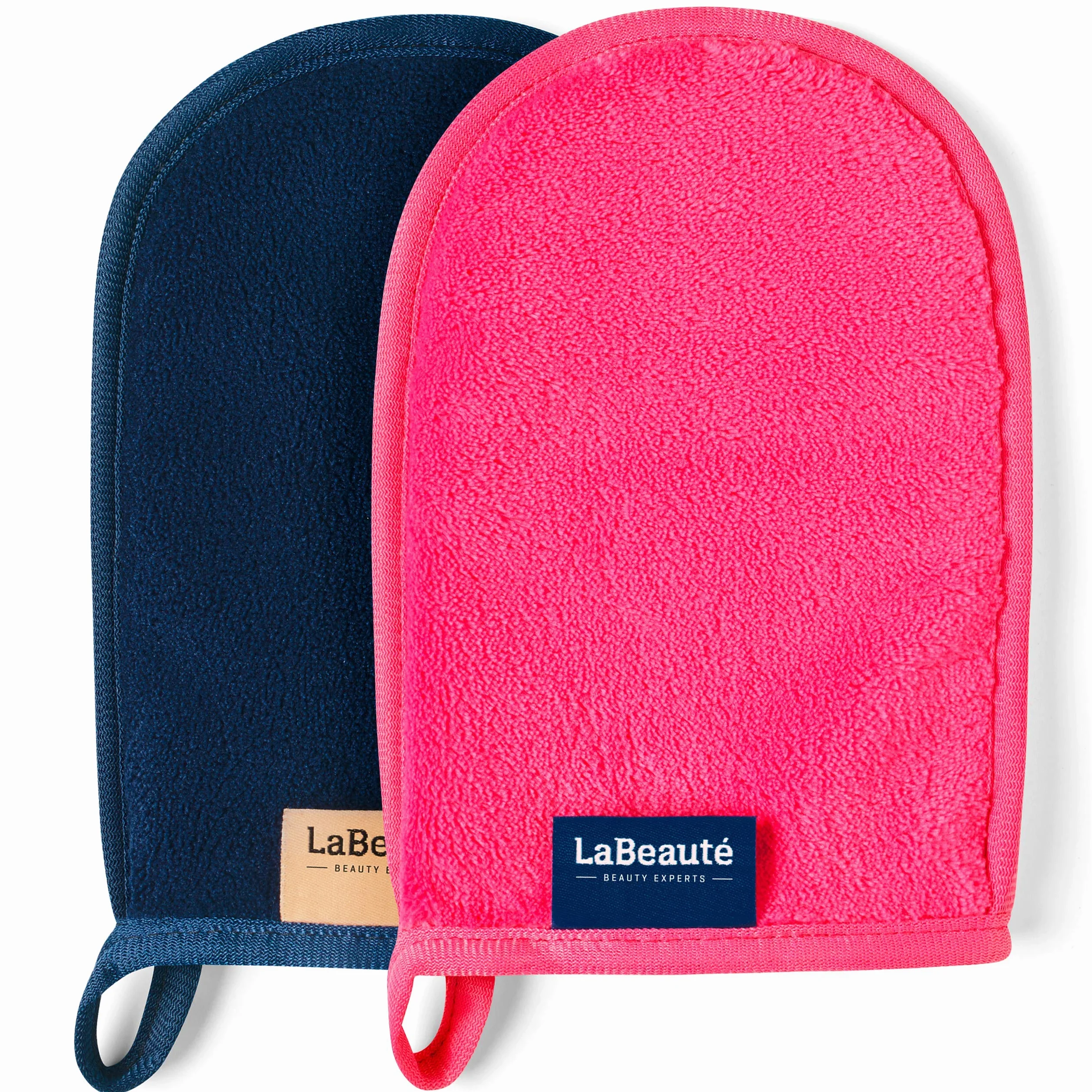 LaBeauté gant de toilette démaquillant lavable réutilisable 20x13 cm bleu marine rose 2 pièces