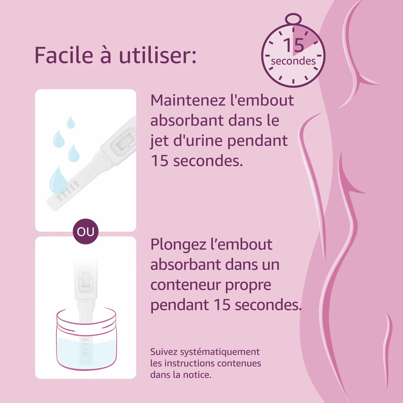 Amazon Basic Care Tests de grossesse Détection précoce 6 jours pack de 3 tests