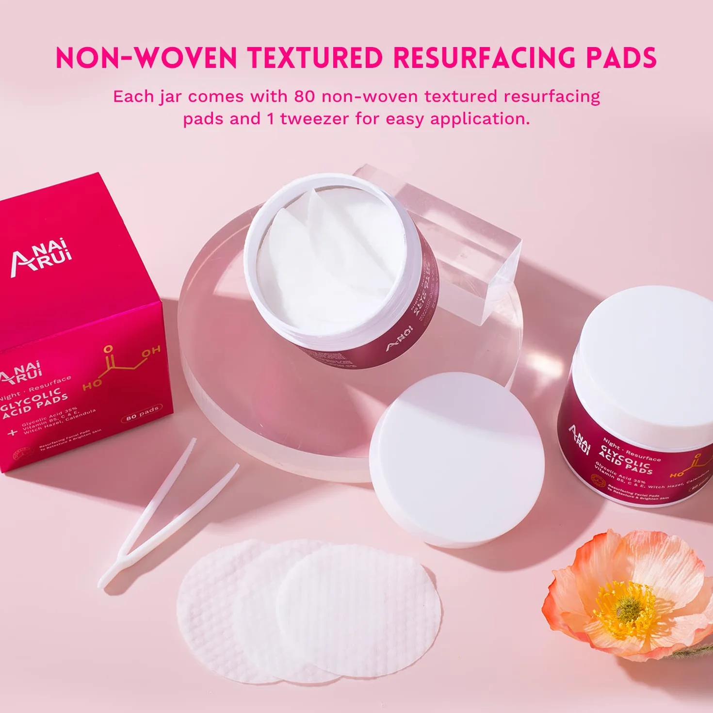 Coussinets Exfoliants AHA à l'Acide Glycolique pour le Visage, 80 Pièces avec Vitamines B5, C & E