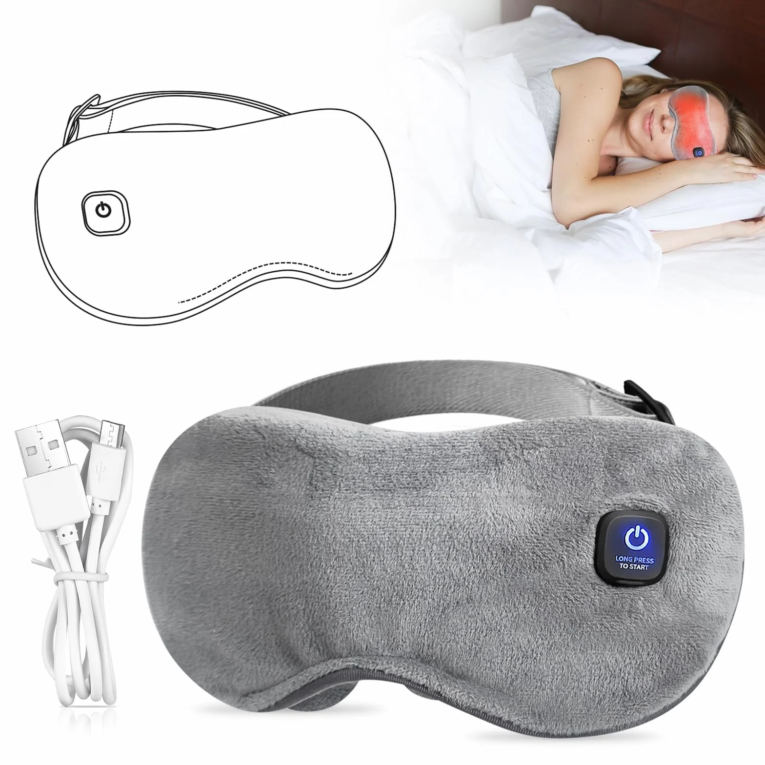 Lunettes chauffantes sans fil avec batterie sans fil - Masque chauffant pour les yeux - 3 niveaux de chaleur - Housse lavable - Pour les yeux secs et un meilleur sommeil