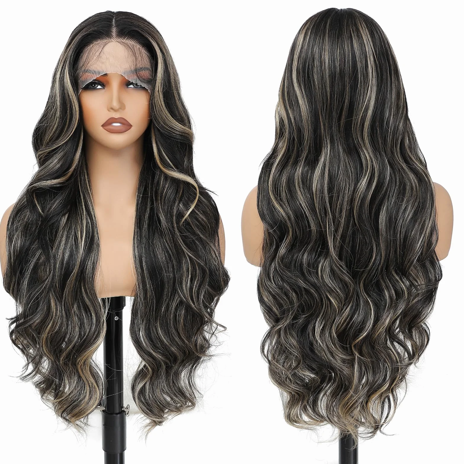 FABÉLLE Perruque Blonde à Reflets Ombre Lace Front Perruque 30pouces Body Wave pour Femmes Pré-épilée avec des Cheveux de Bébé Couleur de l'éclaircissement Perruque Synthétique Perruque Sans Colle