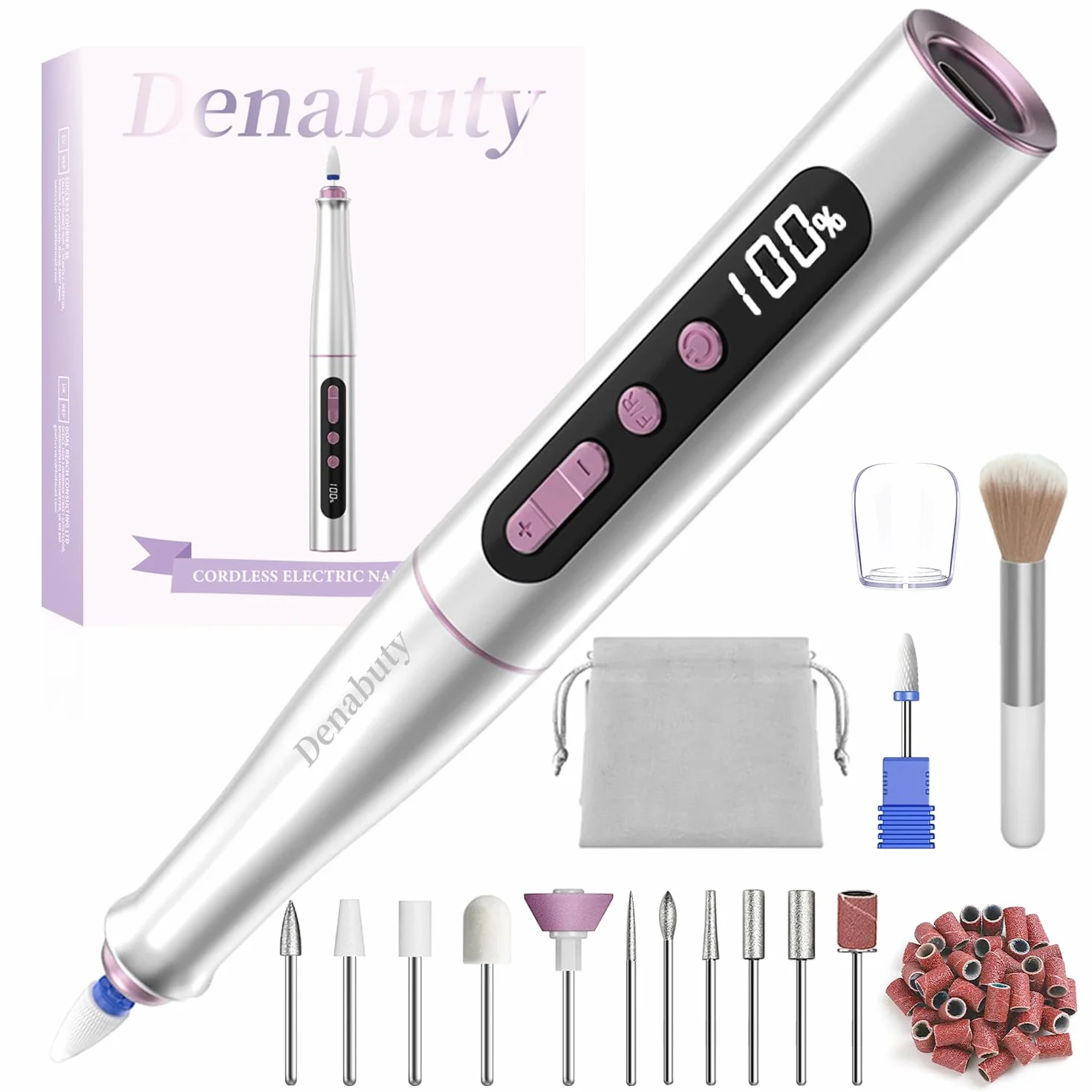 Ponceuse pour Ongles Professionnelle 35000 tr/min 12 en 1 Lime Electrique Sans Fil LED écran Numérique Kit Manucure Pédicure Rechargeable Vitesse Réglable