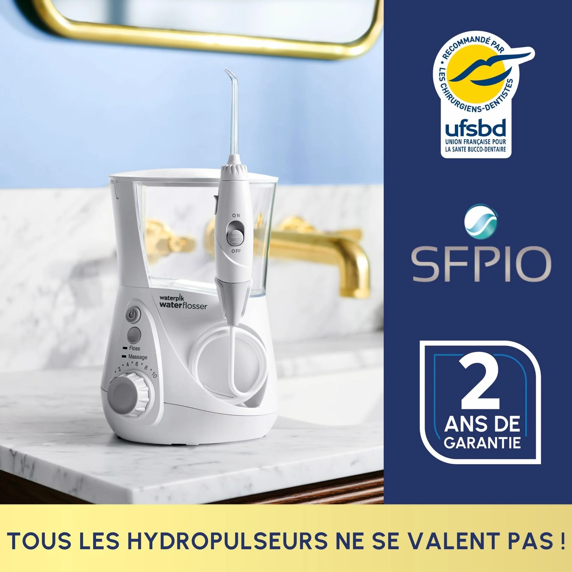 Waterpik Hydropulseur Ultra professionnel Jet dentaire 6 embouts 10 niveaux pression Blanc WF-660EU