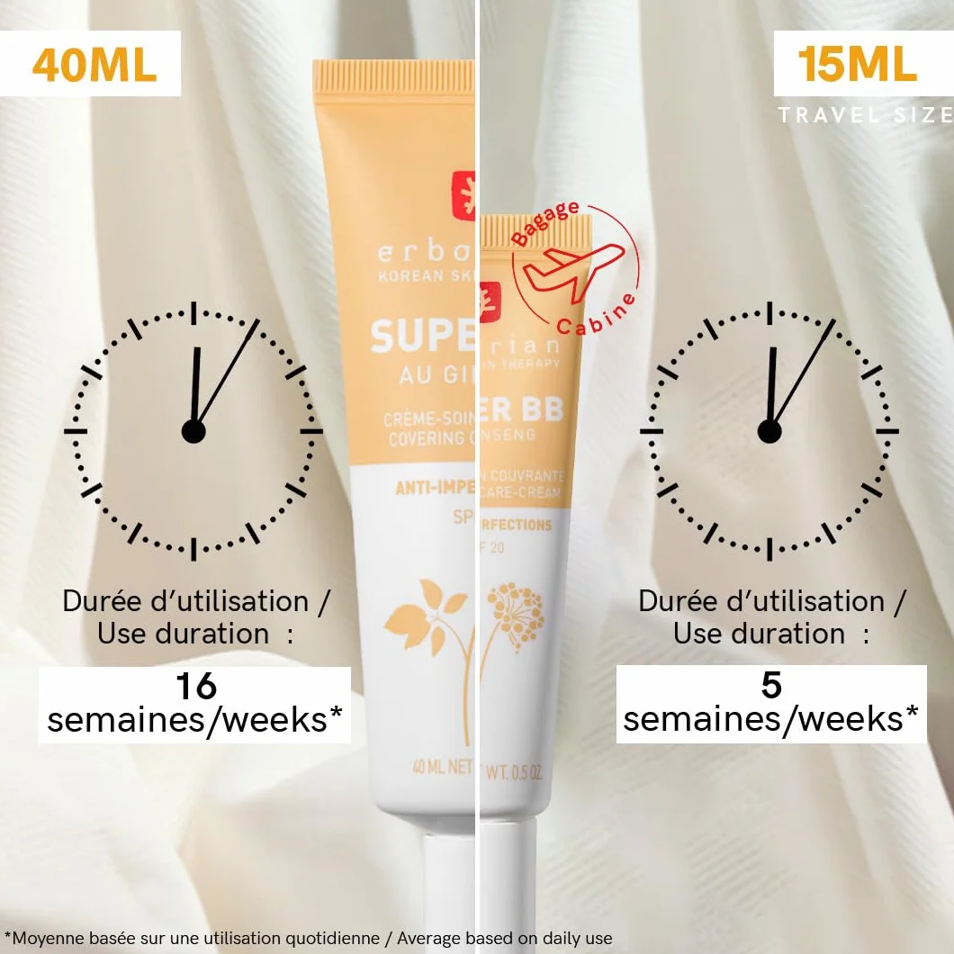 Erborian Super BB Crème au Ginseng Soin du Visage Teinté Haute Couvrance SPF 20 Cosmétique Coréen